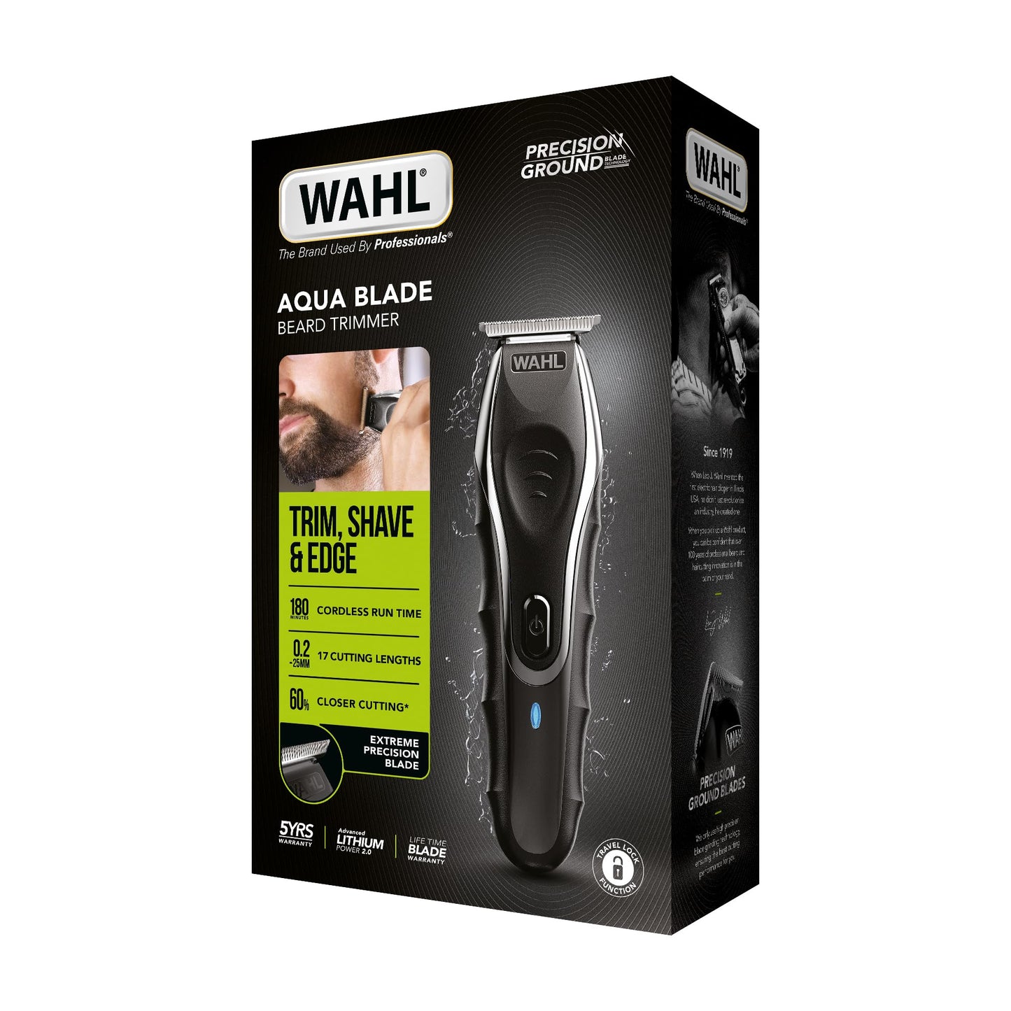 WAHL Aqua Blade Stubble and Beard Trimmer, Beard Shaping, Rechargeable, Male Grooming Set, Fully Washable, Suitable for Wet/Dry Use, Beard Care, Black Aqua Blade Trimmer Single unit