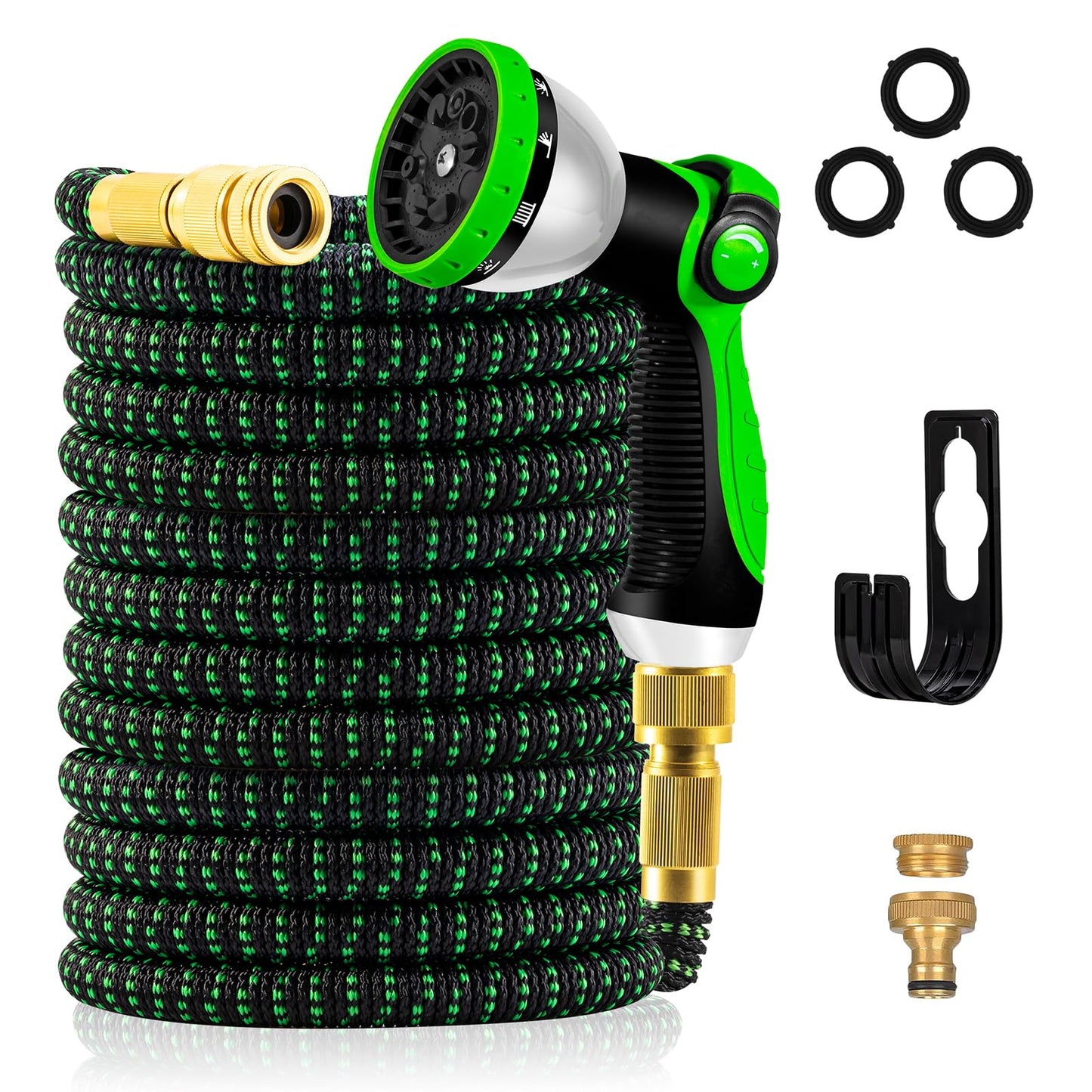 Yofidra Expandable Garden Hose, Upgraded Flexible Water Hose Pipe 3-Layer Latex, No-Kink, 10-Function Spray Nozzle, Metal Fittings (3/4" & 1/2"), Collapsible Hose Pipe 50FT for Gardening & Cleaning 50FT/15M Green