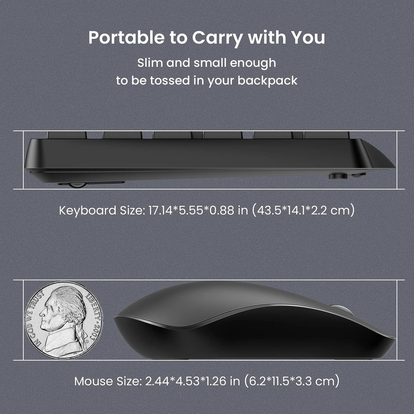 Wireless Keyboard and Mouse Set, Full Size Wireless Keyboard Ergonomic Design & Quiet USB Cordless Mouse Combo UK Layout, 12 Multimedia Shortcuts for Windows Computer PC Laptop Desktop,Black Black