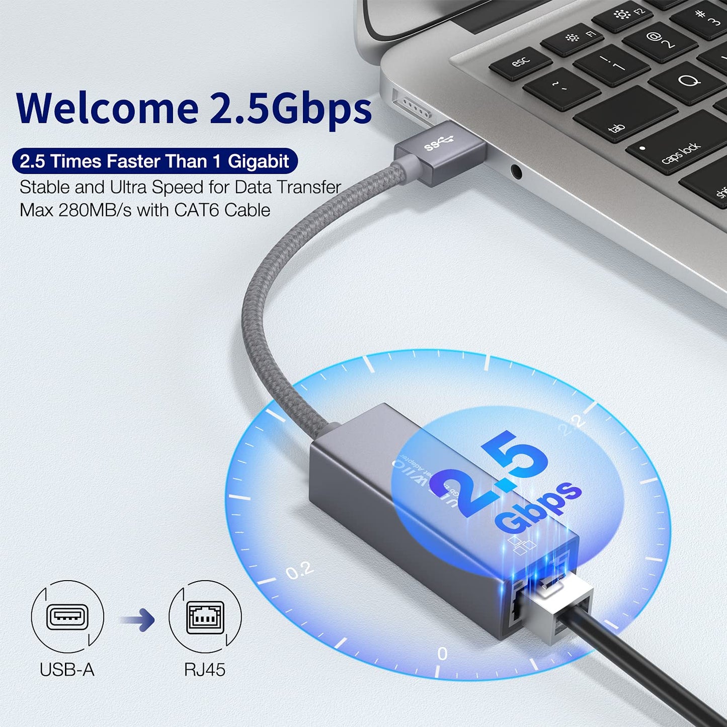 ULT-WIIQ-USB 2.5G Ethernet Adapter, USB 3.0 to RJ45 2.5GbE LAN Gigabit Network Adapter with 2500Mbps Full Speed for MacOS, Windows, Linux, Dell XPS, Surface Pro, Laptop, Tablet, Synology NAS and PC USB A