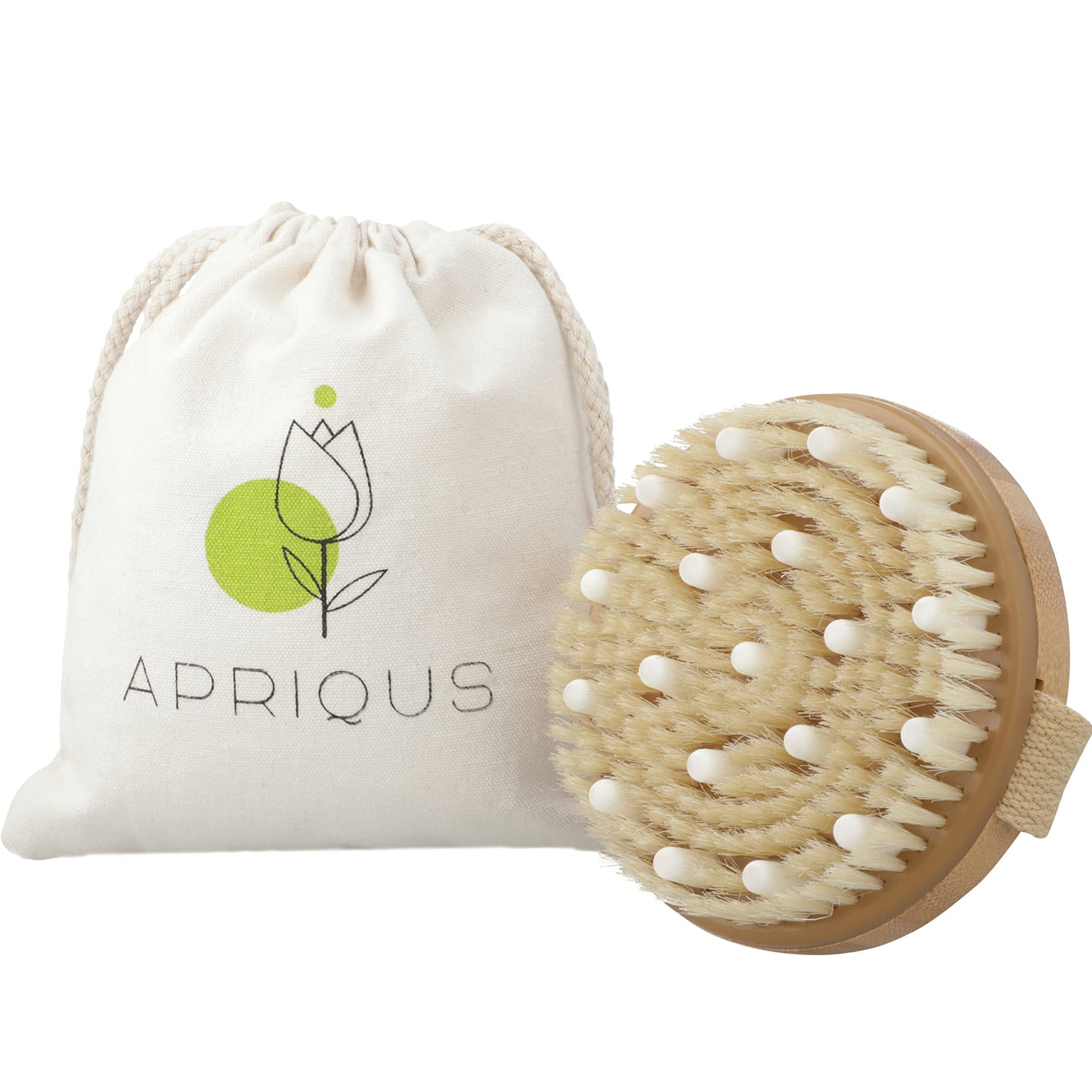 Apriqus Wet & Dry Brushing Body Brush with Carry Bag | Natural Bristle Dry Body Exfoliator Brush for Lympathatic Drainage, Removing Dead Skin Cells, Cellulite & Improving Blood Circulation