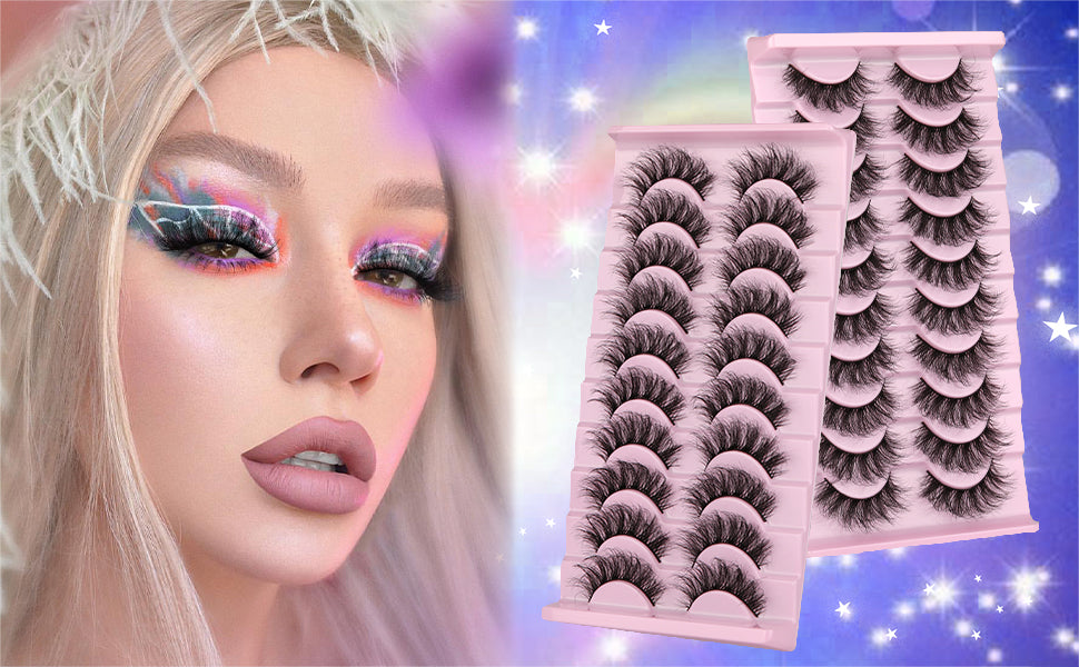 wiwoseo Eyelashes Natural Fluffy Faux Mink Lashes 3D Thick Volume D Curl Wispy Eyelashes that Look Like Extensions Fake Eyelashes 10 Pairs Pack A-16MM-i