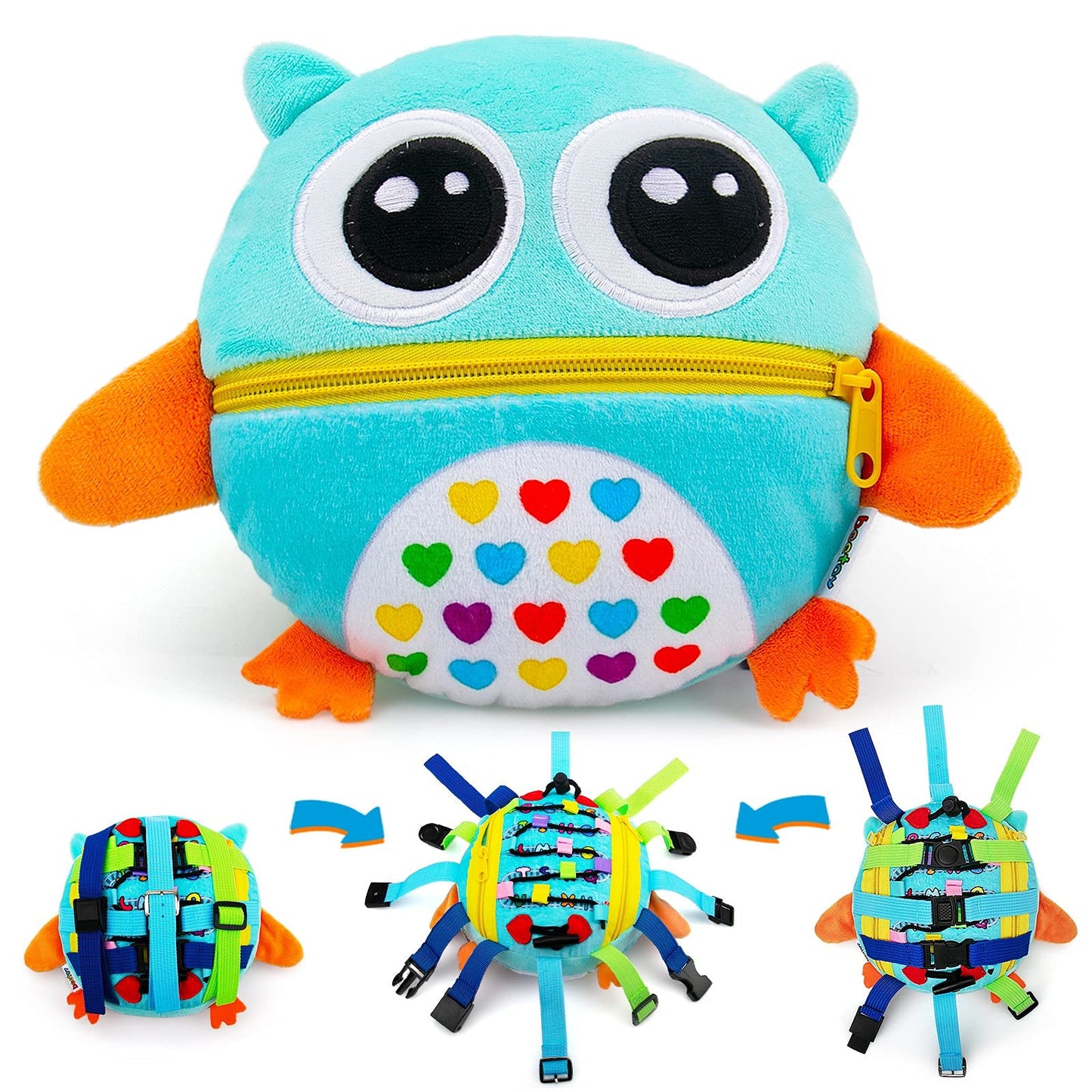 beetoy Sensory Buckle Pillow Toys for Toddlers 1-3, Learning Activity Toy Develop Fine Motor Skill, Educational Buckle Zipper Toys Toddler Activities Travel Toys for Threading Basic Skills