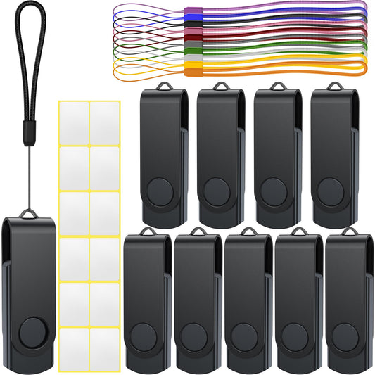 USB Stick 64GB USB 2.0 Memory Stick Uflatek Thumb Flash Drive 10 Pack Rotate USB Memory Sticks Black Metal Pen Drive USB Flash Drive with Tag and Lanyard for Computer Laptop 64.0 GB