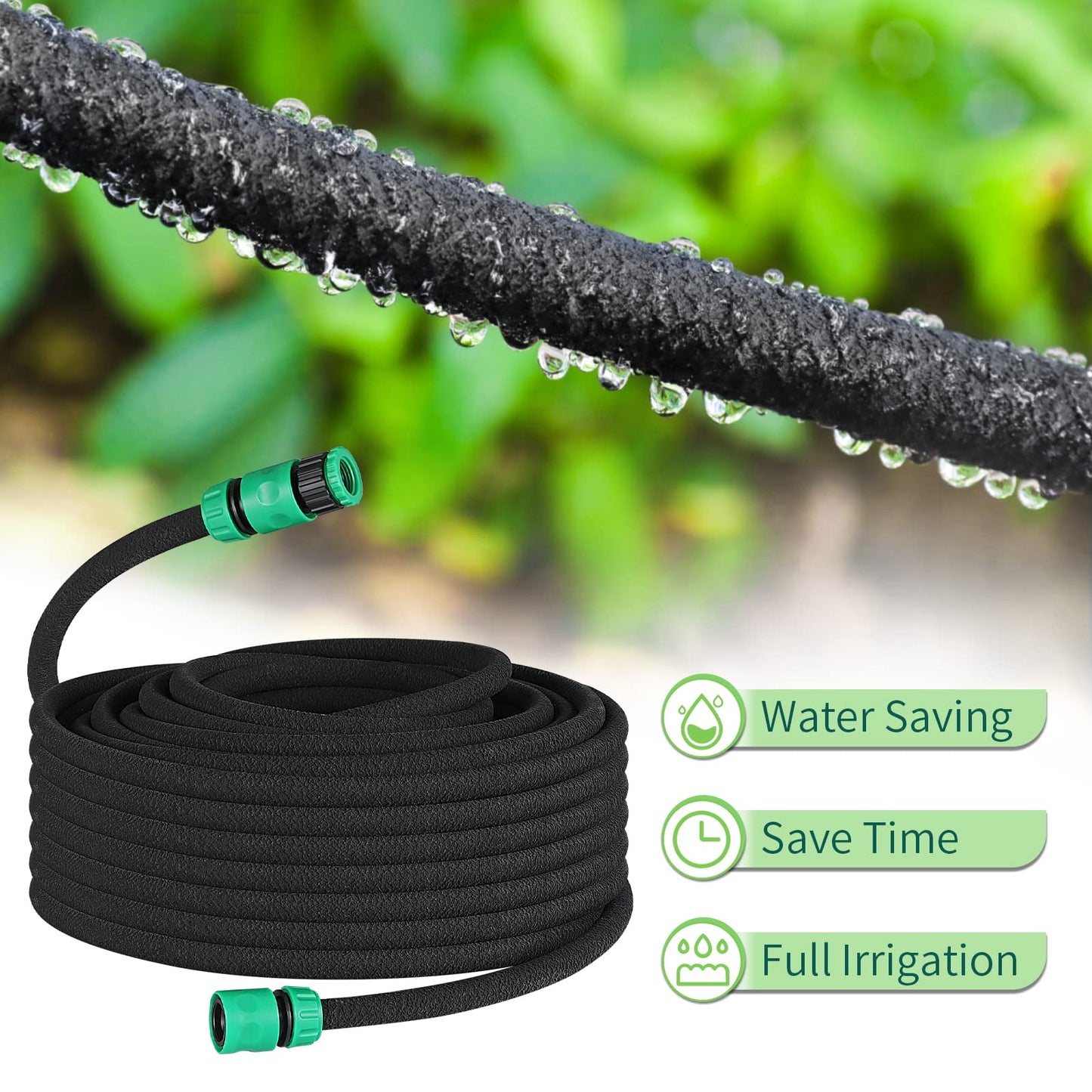 50M Drip Hose Set, Soaker Hose Set, Porous Pipe Leaky Pipe, Garden Hose for Watering, Gardens, Lawn, Patios, Black