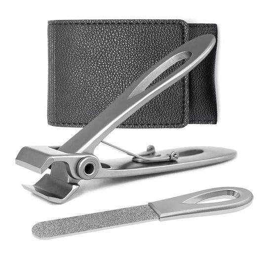 VOGARB Nail Clippers for Thick Nails Wide Jaw Opening Large Straight Blades Flat Edge Fingernail Toenail Cutter with Nail File Set for Men,Women,Adult,Seniors,Stainless Steel (Flat Edge-S)… Silver Flat