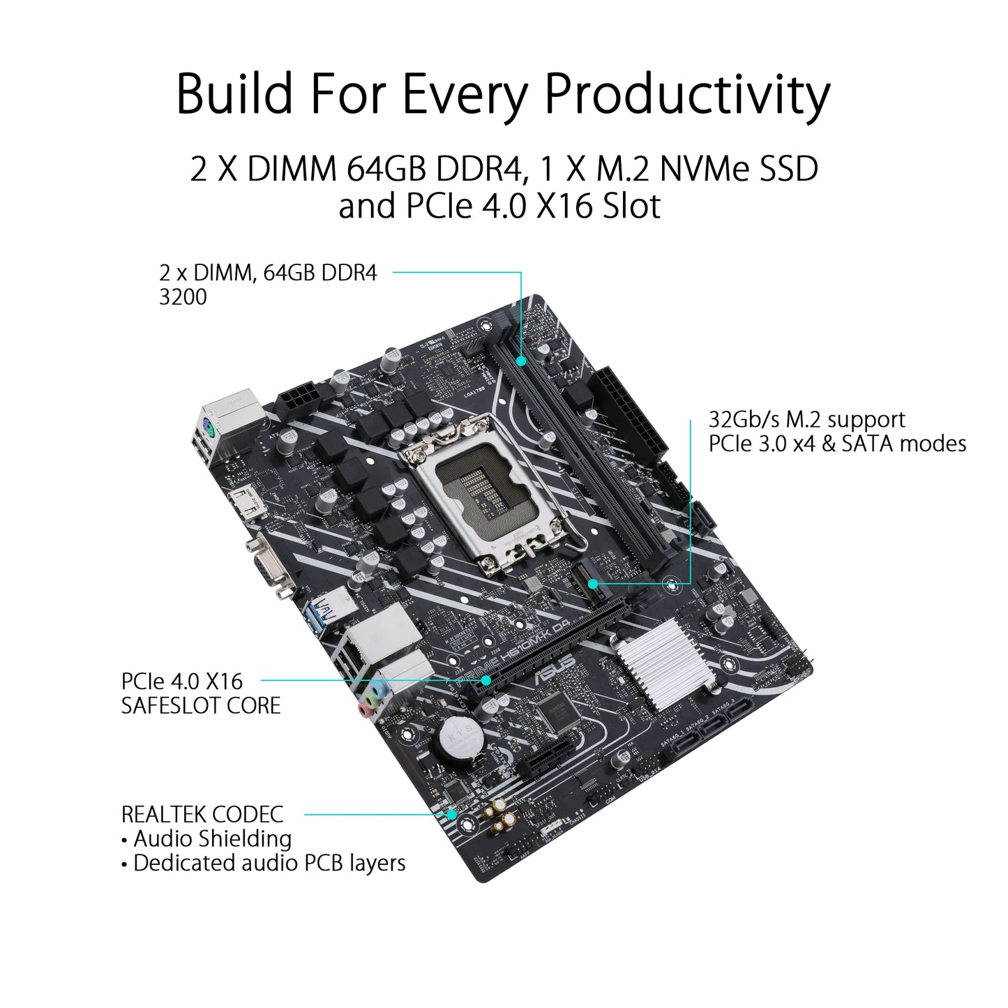 ASUS Prime H610M-K D4 Intel H610 (LGA 1700) mic-ATX motherboard with DDR4, PCIe 4.0, M.2 slot, Realtek 1 Gb Ethernet, HDMI, D-Sub,USB 3.2 Gen 1 ports, SATA 6 Gbps, COM header, RGB header