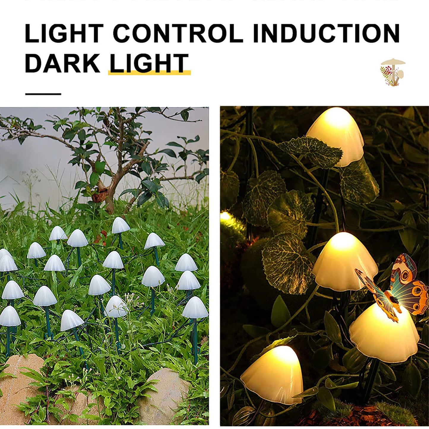 ZVO Solar Outdoor String Lights, Set of 12 LED Mini Cute Mushroom Pathway Lights, Solar Outside Waterproof Lamp Grass Decor for Garden Patio Wedding Festival Christmas(Warm White) Warm White