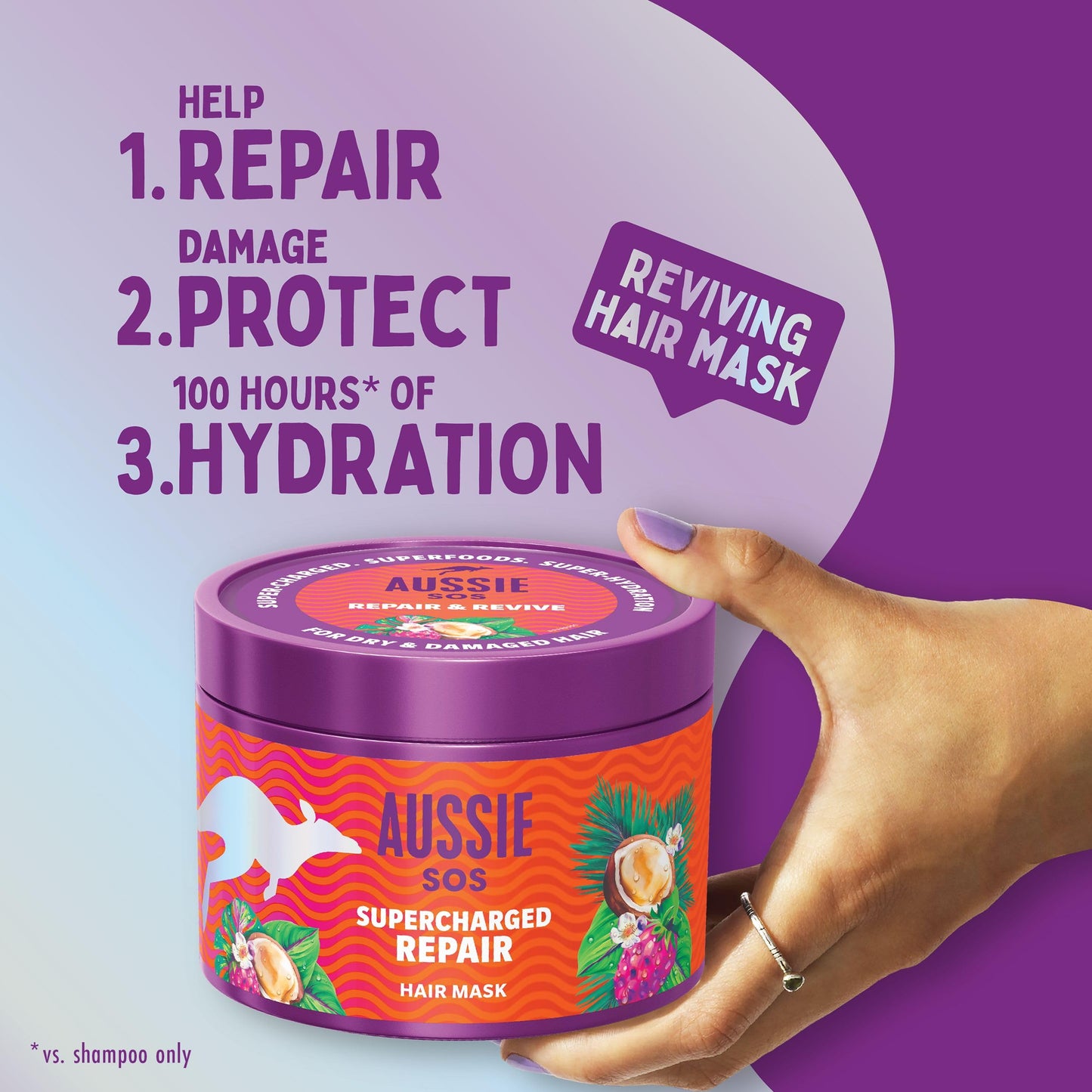 Aussie SOS Supercharged Repair Hair Mask 500ml for Dry and Damaged Hair. Helps Repair and Protect Against Damage Leaving Hair Soft, Smooth and Hydrated for 100 Hours. Vegan Formula