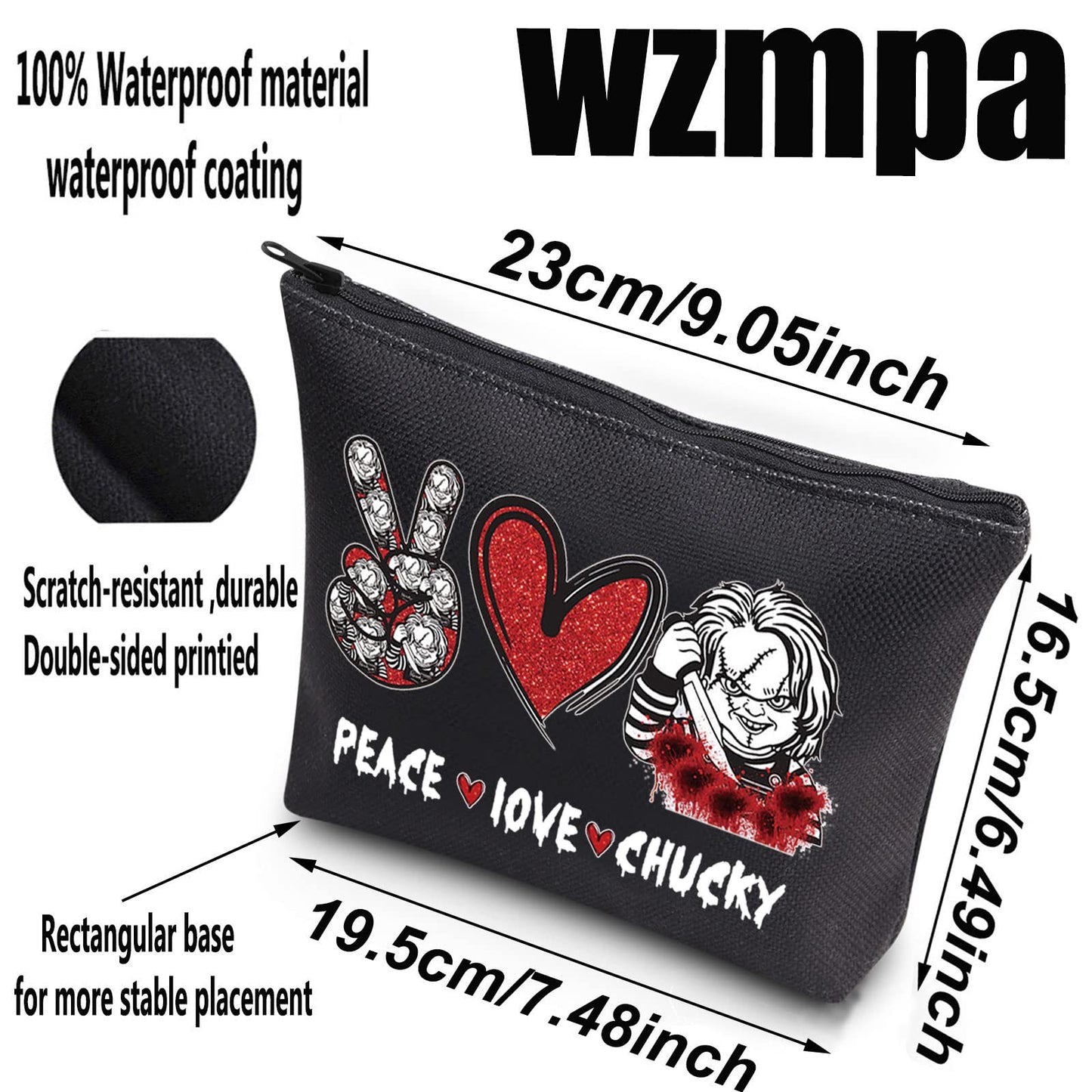 WZMPA Chucky Fans Cosmetic Bag Chucky Inspired Gift Peace Love Chucky Makeup Zipper Pouch Bag Horror Movie Merchandise (Peace Chucky), Peace Chucky, Fit