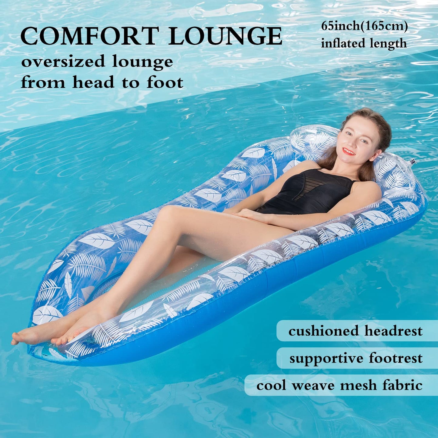 YIHELU Inflatable Pool Float Lounger, Inflatable Floating with Net, Inflatable Pool Lounge with Headrest, Swimming Pool Water Floating bed Water Hammock for Summer Outdoor Swimming Parties Blue