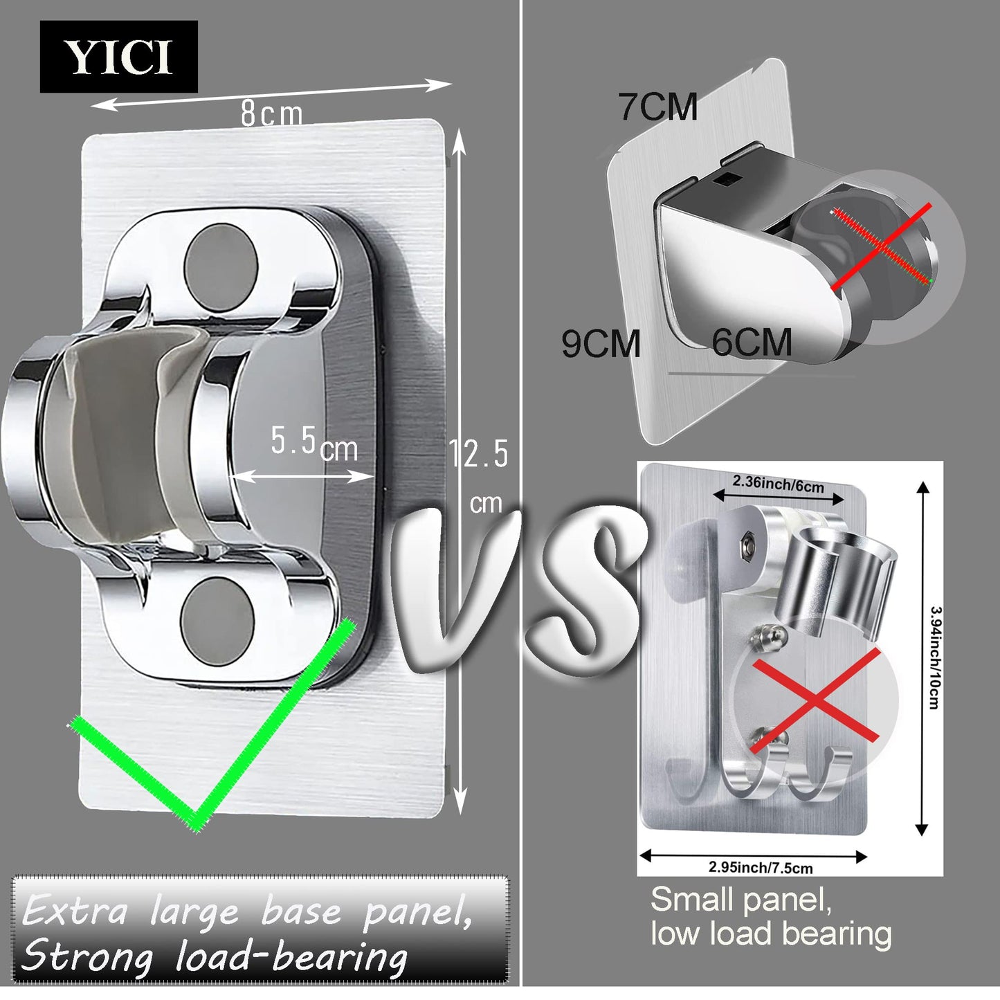 YICI Handheld Shower Bracket Shower Head Holder No Drilling 12cm Strong Adhesive Hand Shower Holder Angle Adjustable (2-Pack Silver) 2-pack Silver