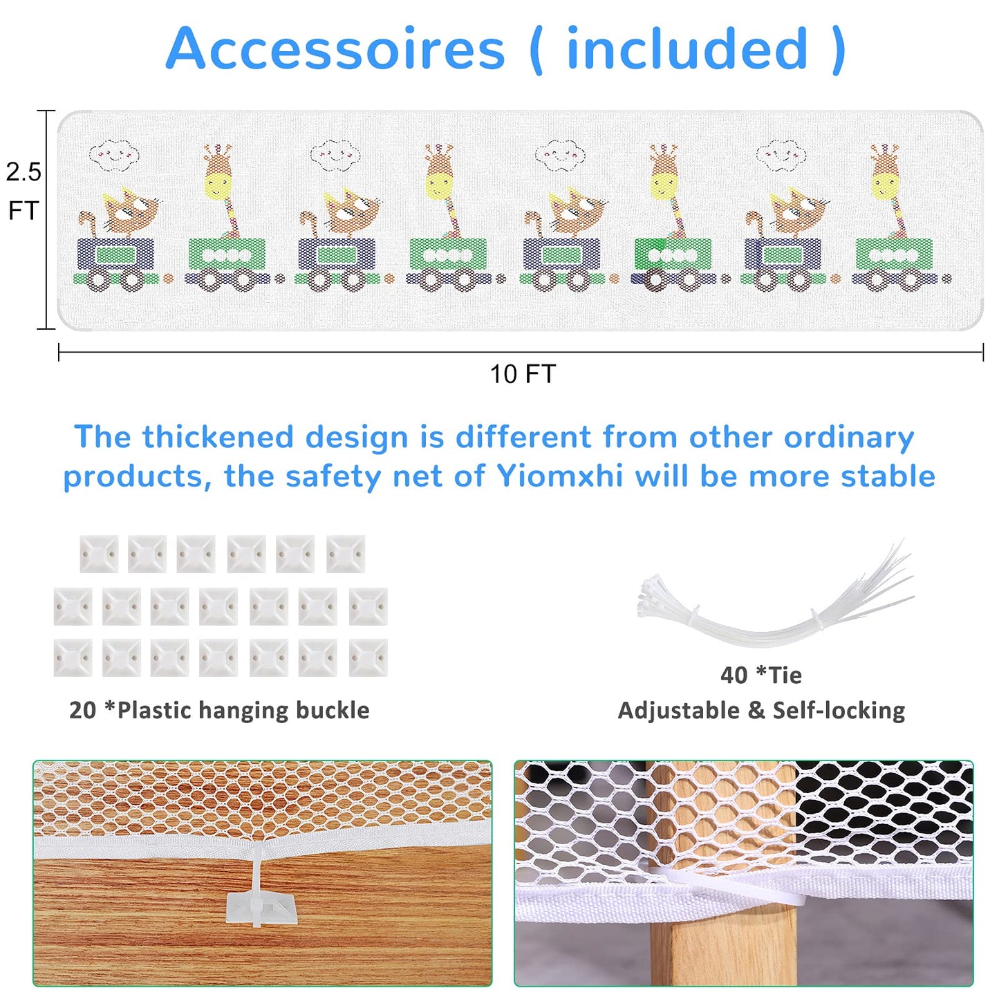 Yiomxhi Child Safety Net, 3 Metres Baby Stair Railing Safety Net, Thick Cute Animal Balcony Stairway Fence Mesh Banister Guard Protective Net for Kids, Pets and Toy (300 L x 74 H CM) Animal Train