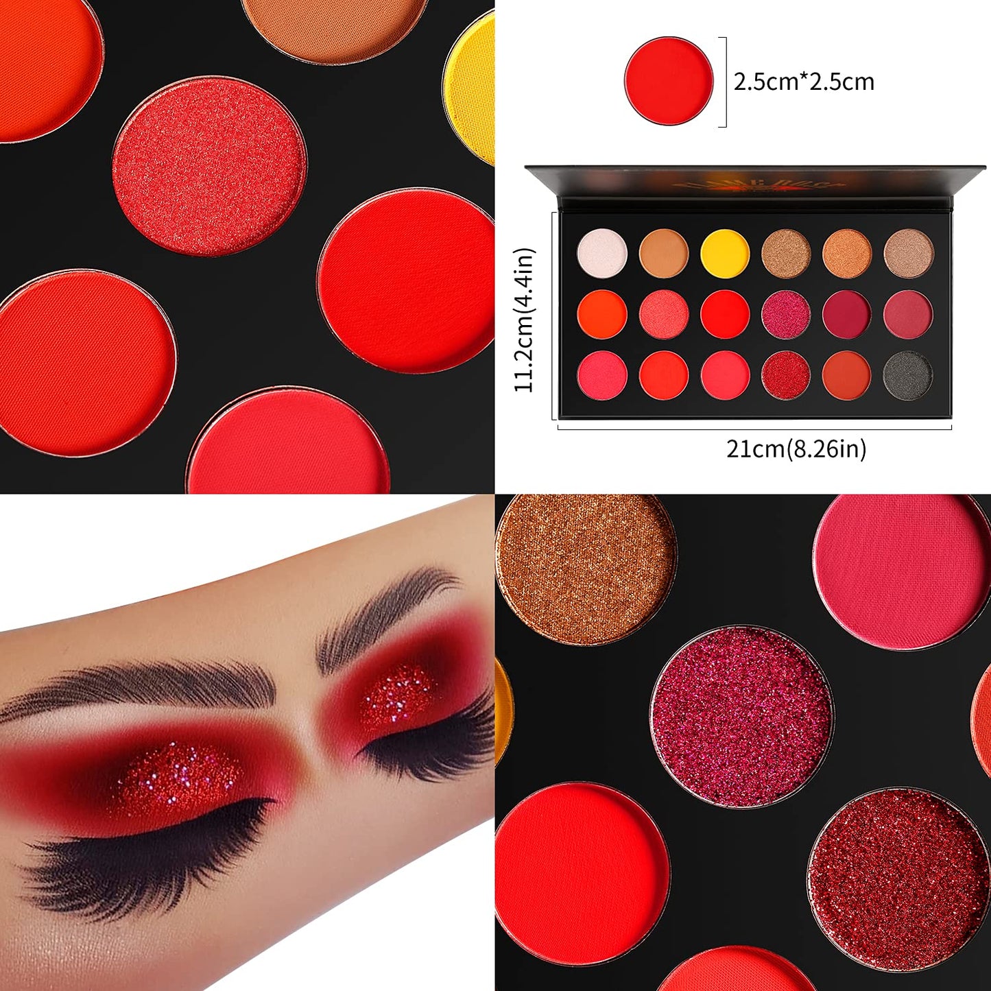 Afflano Red Eyeshadow Palette Highly Pigmented, Long Lasting True Red Eye Shadow Halloween Makeup Pallet 18 Color, Matte Shimmer Brown Black Red Yellow Sunset Warm Fall Eye Shade Cruelty Free