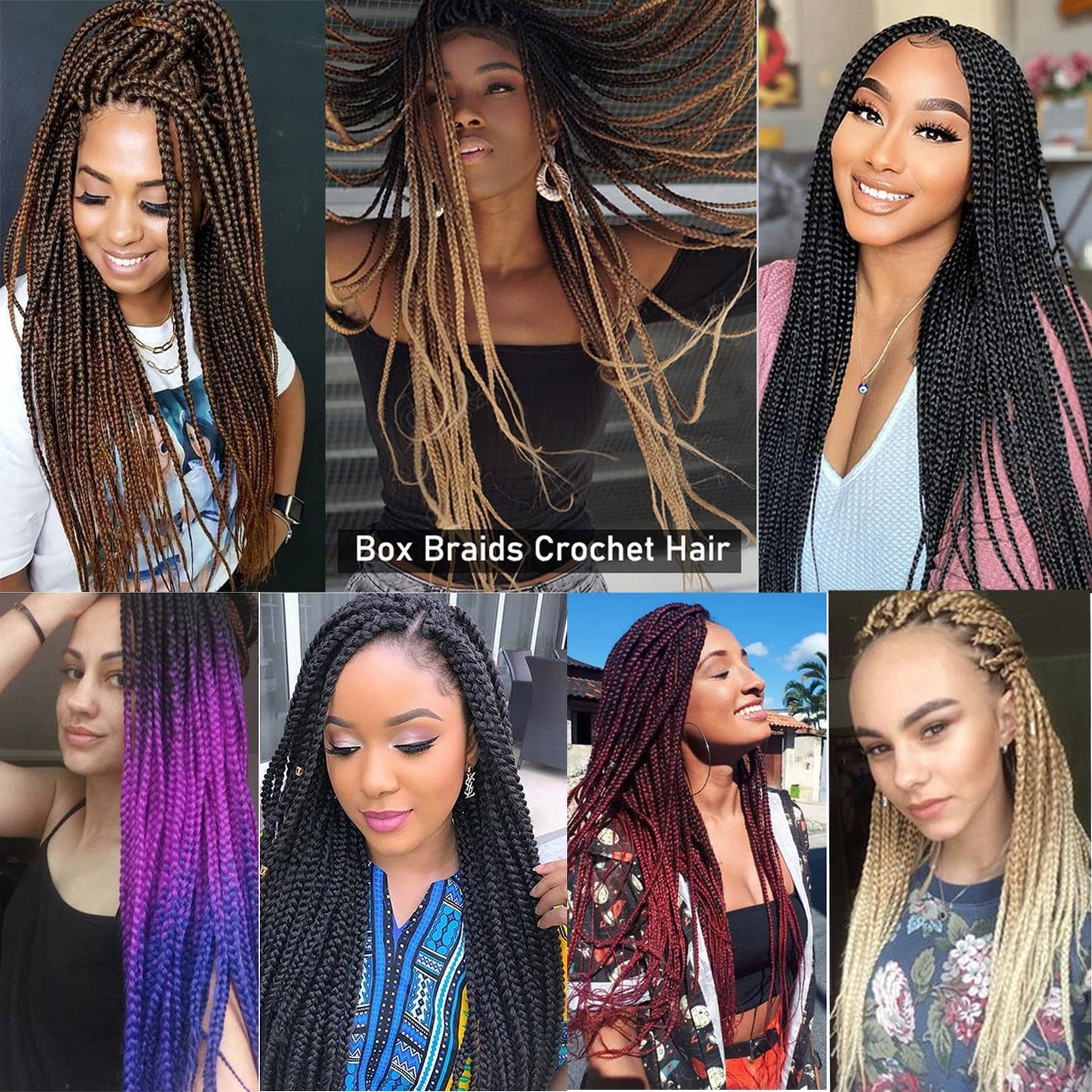 7Packs/Lot Box Braids Crochet Hair Extensions Pre looped Crochet Hair Crochet Braids Box Braid Crochet Hair Crochet Braids Hair for Black Women (18Inch(Pack of 7), #4) 18Inch(Pack of 7)