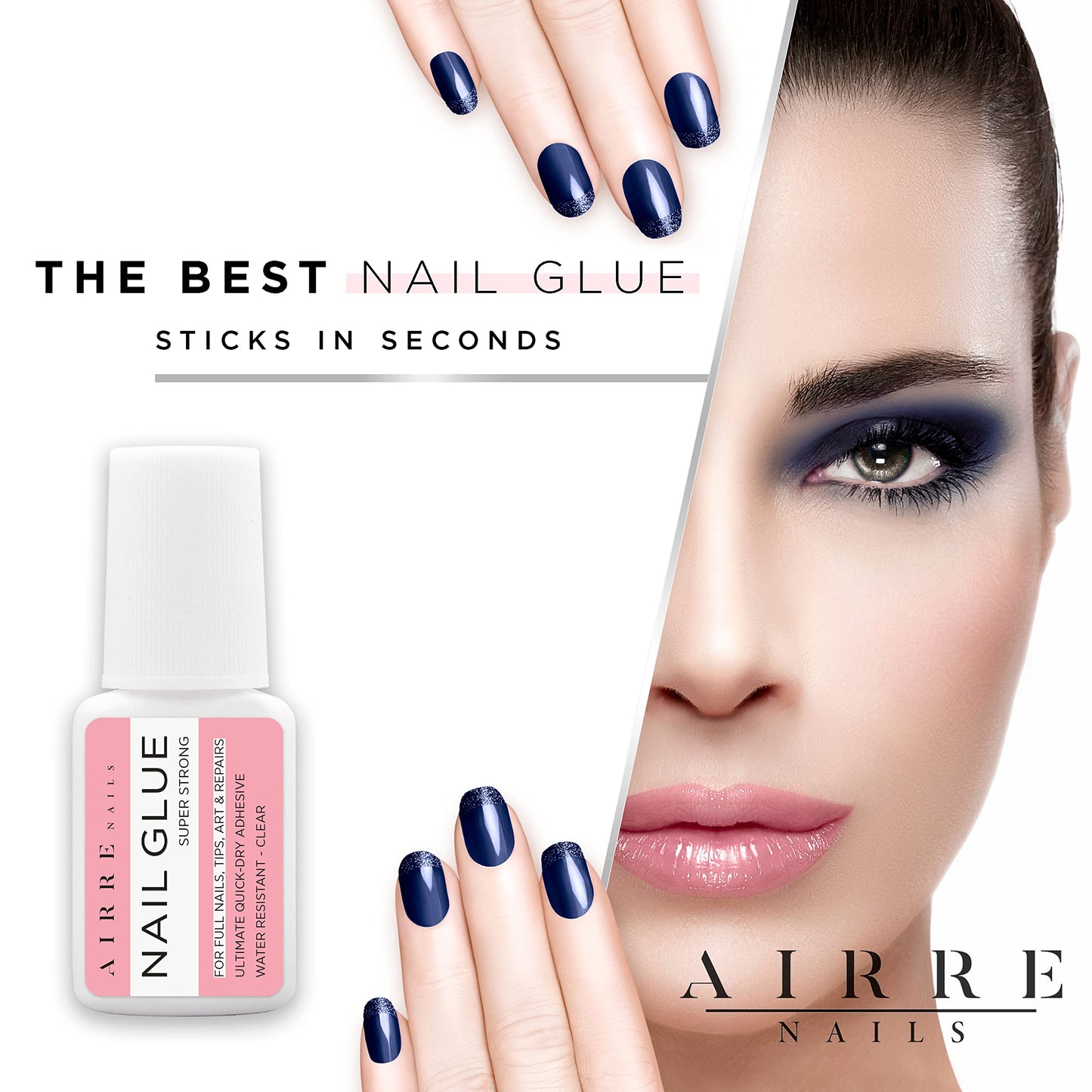 AIRRE Extra Strong Nail Glue for Nail Tips, Press-On Nails & Acrylic Nails (8ml) Brush-On Nail Glue & File for Glue-On Fake Nails, Fix Broken Nail Repair. Acrylic Nail Glue Nail Bond Nail Glue Gel