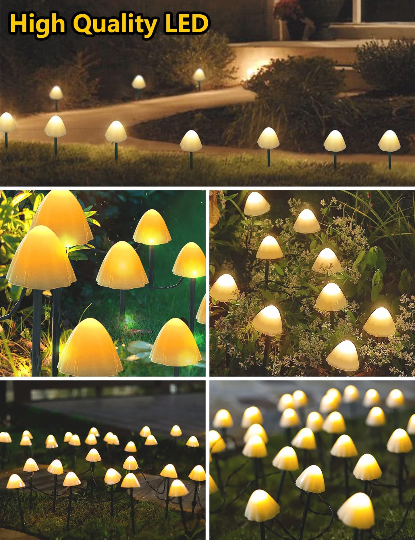 20 LED Solar Garden Lights, 8 Modes, 5M/16.4 Ft Mushroom Pathway Outdoor Landscape Stake Lights, Waterproof Ground Lamps for Yard, lawns, Wedding Party Decoration, Warm White