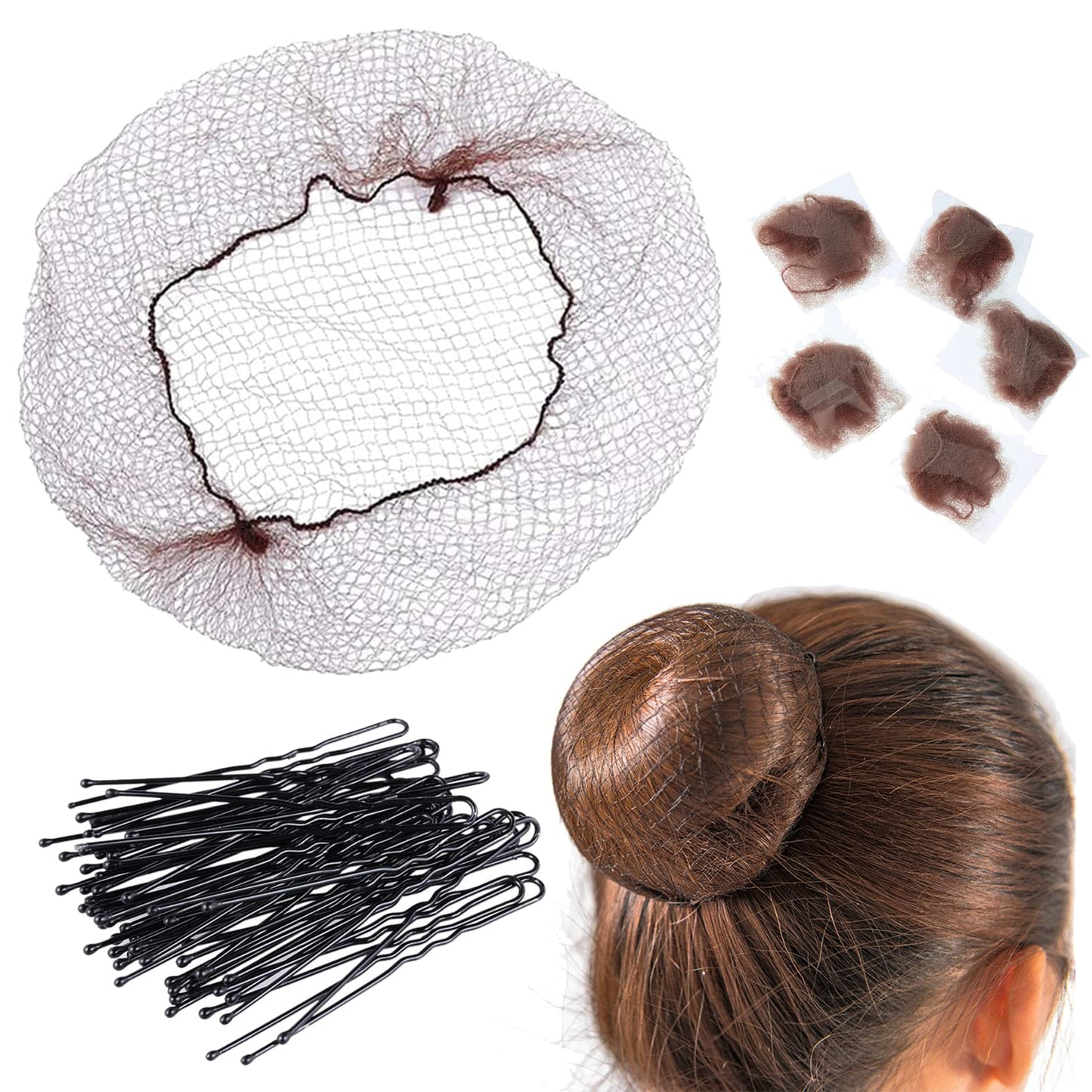 Ballet Hair Net for Girls, Ballet Bun Net Brown Bun Net Invisible Hair Net for Child 50Pcs Ballet Net and 50Pcs Bobby Pins Hair Bun Accessories for Ballet Dancers Child Girl Women Brown (50Pcs)