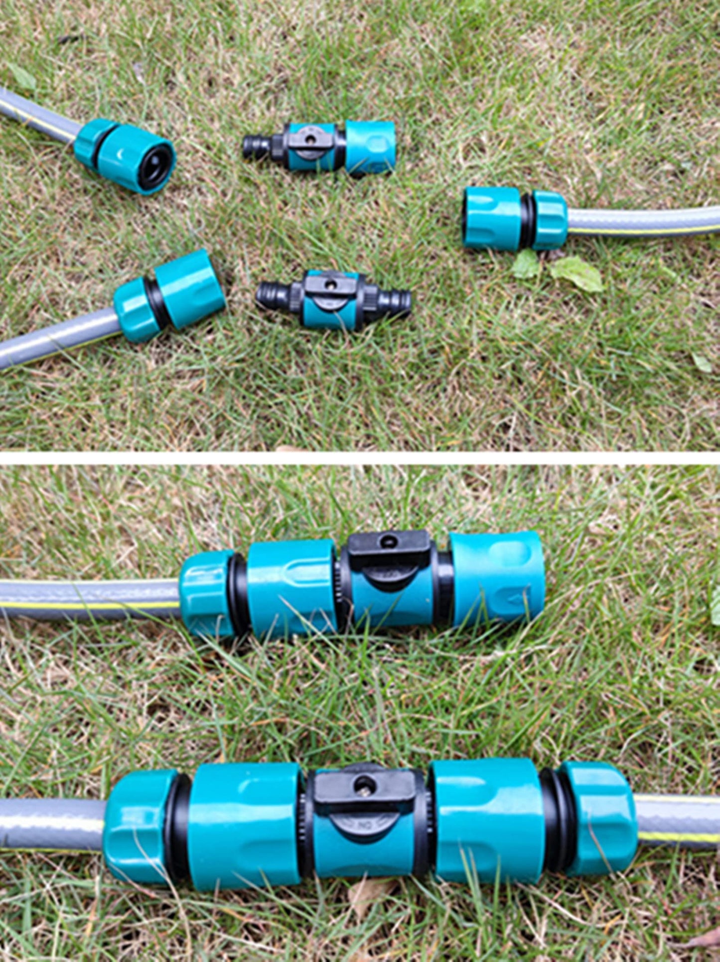 TOPWAYS Quick Release in Line Shut Off Valve for Join Garden Hose Pipe Tube, One Male and One Female Connector Valve Extender with Matching Hose End Quick Connectors