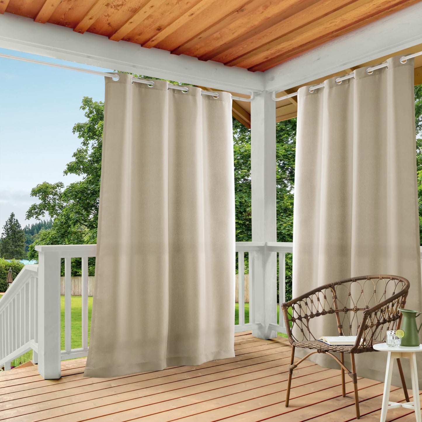 TOWN & COUNTRY BASICS Cabana Solid Heavyweight Indoor Outdoor Curtains, Light Filtering Opacity with Grommet Top, Water Repellent, 2-Pack Set, 54"x144", Taupe W 54" x L 144" (1 Panels)