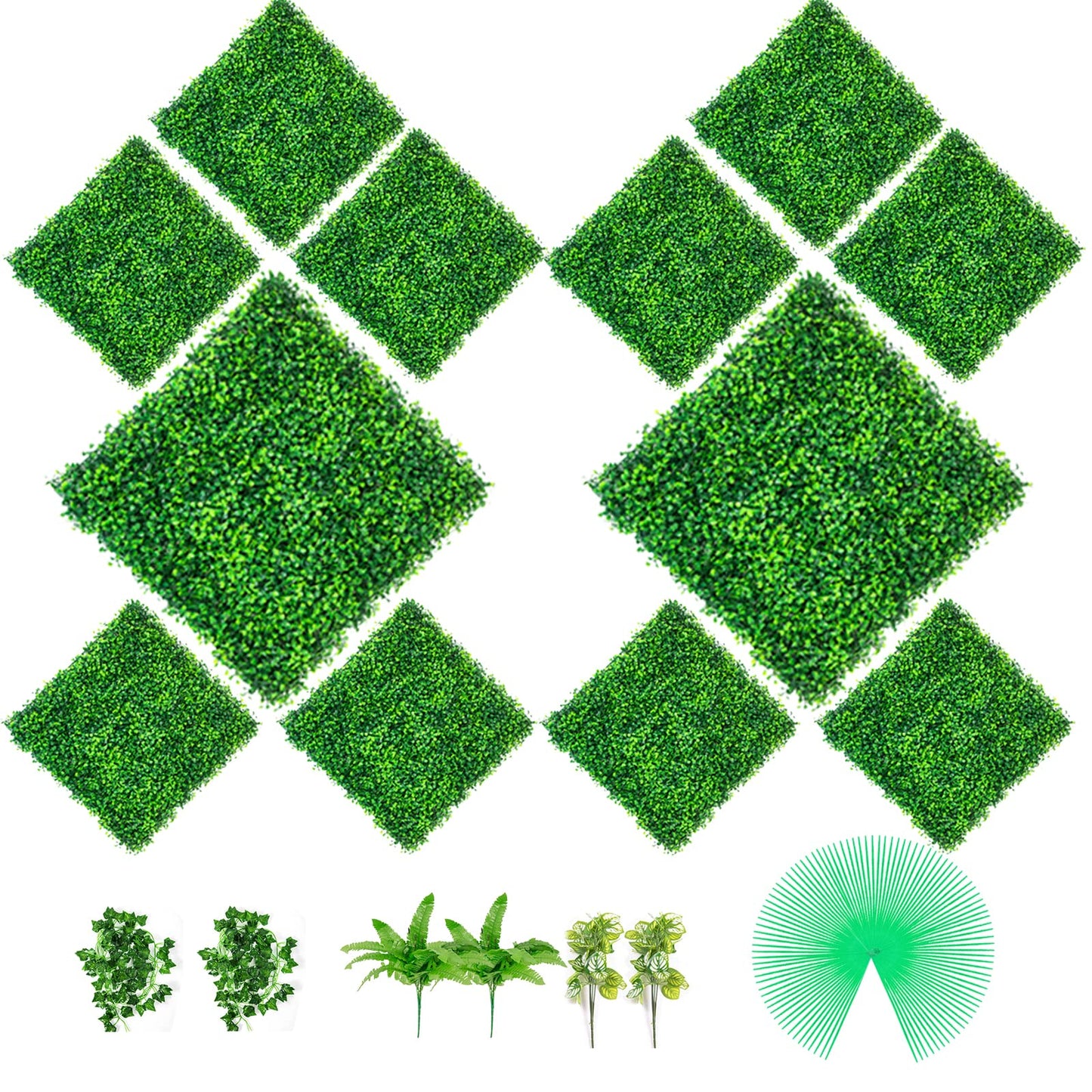 VEVOR 12 PCS 20"x20" Boxwood Hedge Wall Panels, PE Artificial Grass Backdrop 1.6" Privacy Screen for Decoration of Outdoor, Indoor, Garden, Fence, and Backyard, Celeste Y Blanco