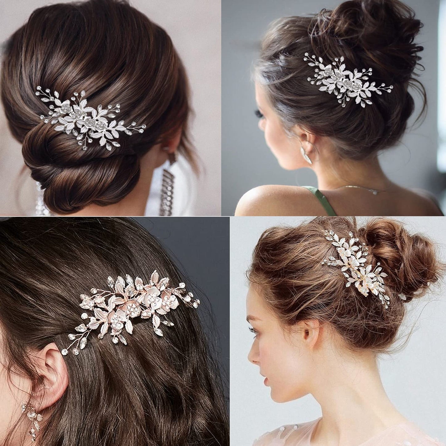 Wedding Hair Clip Rhinestone Bridal Hair Accessories Flower Hair Clip for Bride Bridesmaid Silver Handmade Flower Hair Pins Head Pieces for Women and Girls Hair Piece (Sliver) Sliver