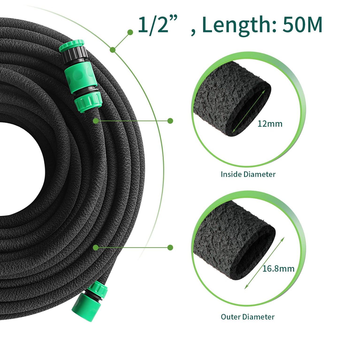 50M Drip Hose Set, Soaker Hose Set, Porous Pipe Leaky Pipe, Garden Hose for Watering, Gardens, Lawn, Patios, Black