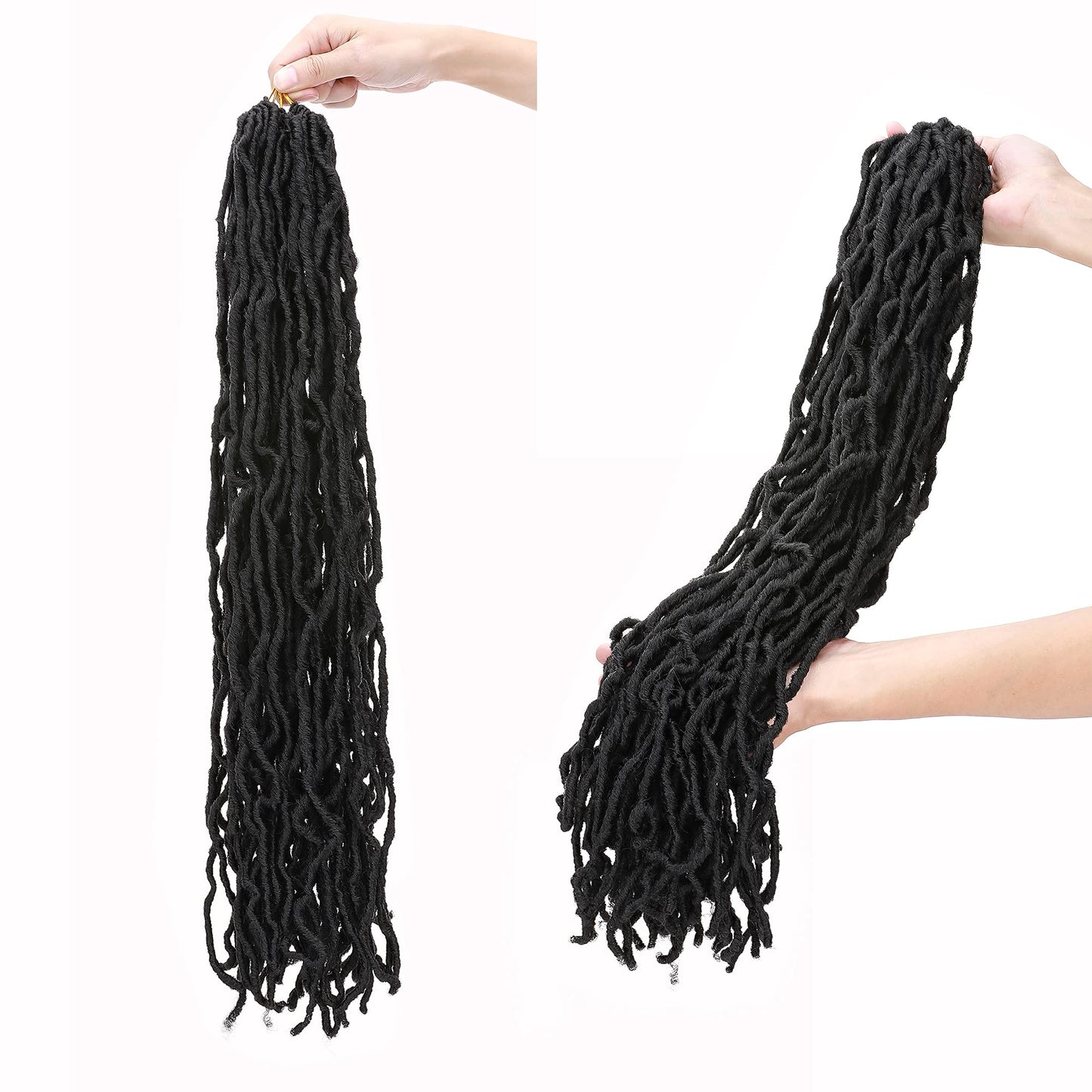 24 Inch Nu Faux Locs Crochet Hair 3 Packs 110g Pre-looped Goddess Locs Crochet Hair 21 Strands/Pack Soft Dreadlocks Synthetic Hair Extensions Natural Black 24inch-3packs