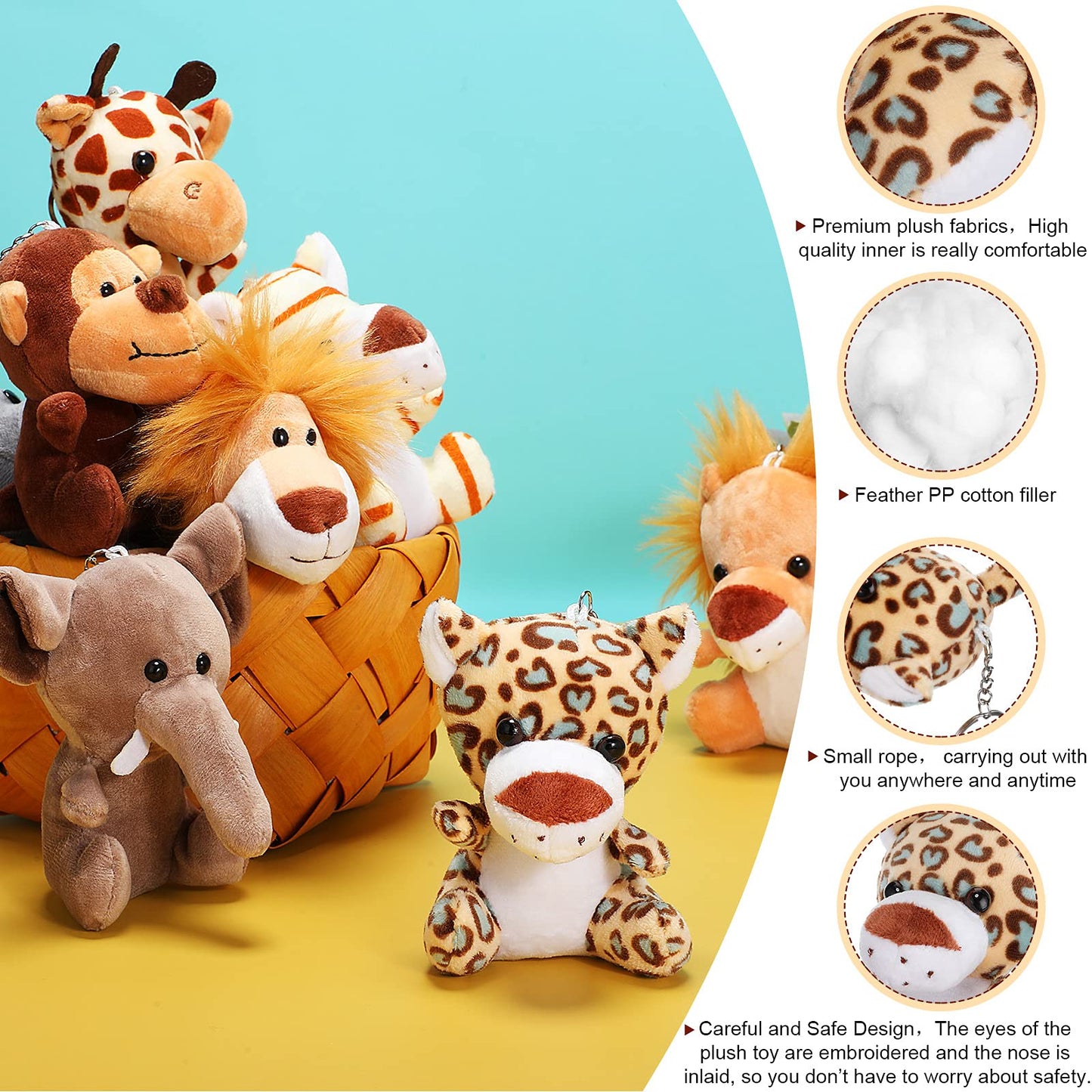 18 Pieces Small Safari Stuffed Animals 4.8 Inch Mini Jungle Animal Plush Toys Cute Zoo Stuffed Small Plush Set for Themed Parties Teacher Student Award(Delicate Style)