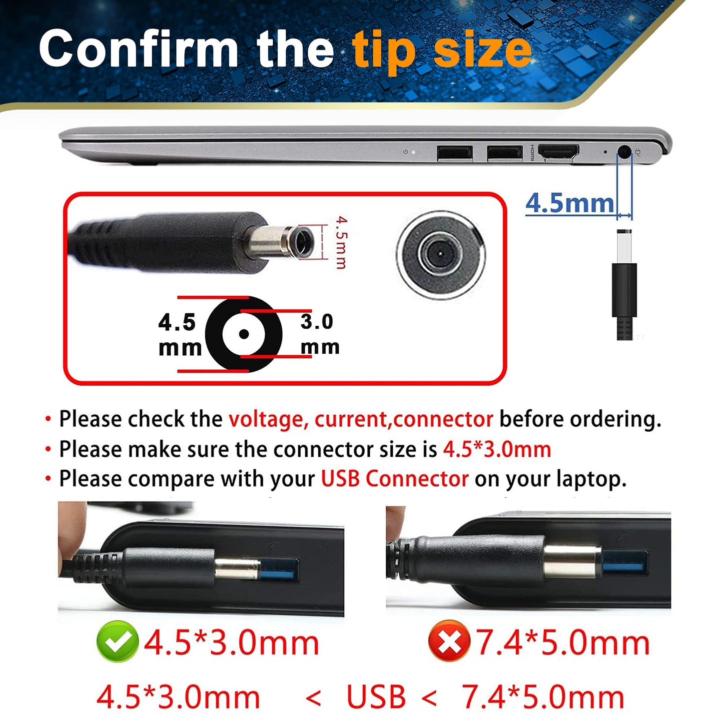 45W 65W Laptop Charger Compatible with Dell Inspiron 15 3000 5000 7000 11-3000 13-5000 13-7000 14-5000 17-7000 5570 5558 5559 7359 3452 Series Dell Vostro 14 15 Dell XPS 13 Power Cord