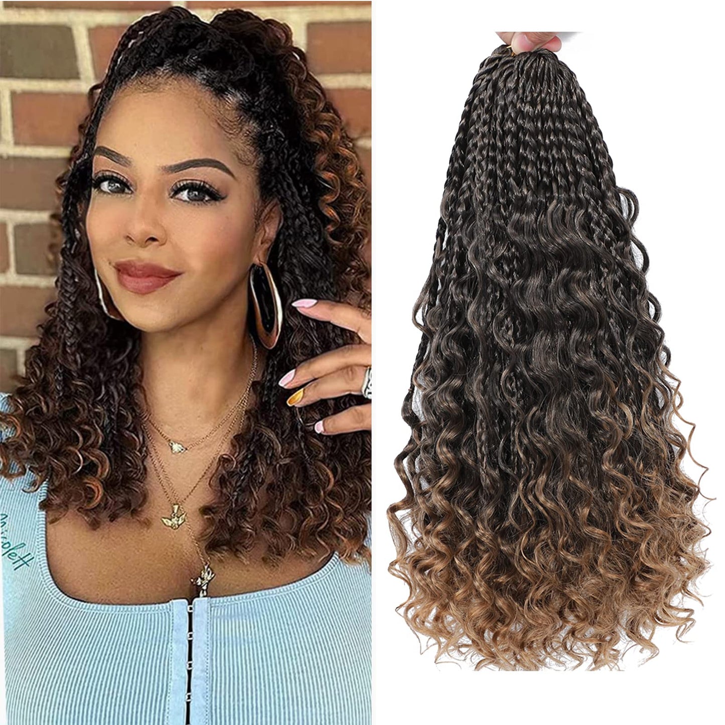 WoWCFyyds 8 Packs Crochet Braids Hair Extensions 14 inch Goddess Box Braids Crochet Hair Bohemian Hippie Braids Extensions with Curly Ends Synthetic Crochet Hair Extension for Black Women（1B/30） 1B/30 14Inch