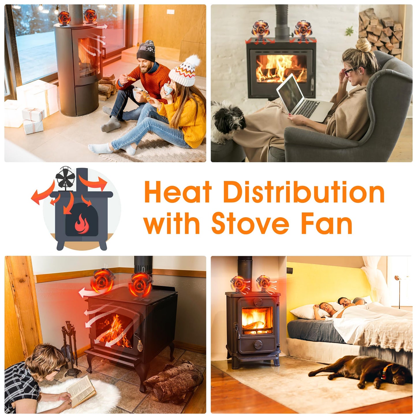 Xmasneed Log Burner Fan, 5 Blade Stove Fan, Silent Operation Fan for Wood Burning Stove, Woodburner Fan for Wood/Log Burners/Fireplace Fan/Increased Efficient for Large Room Heat Distribution