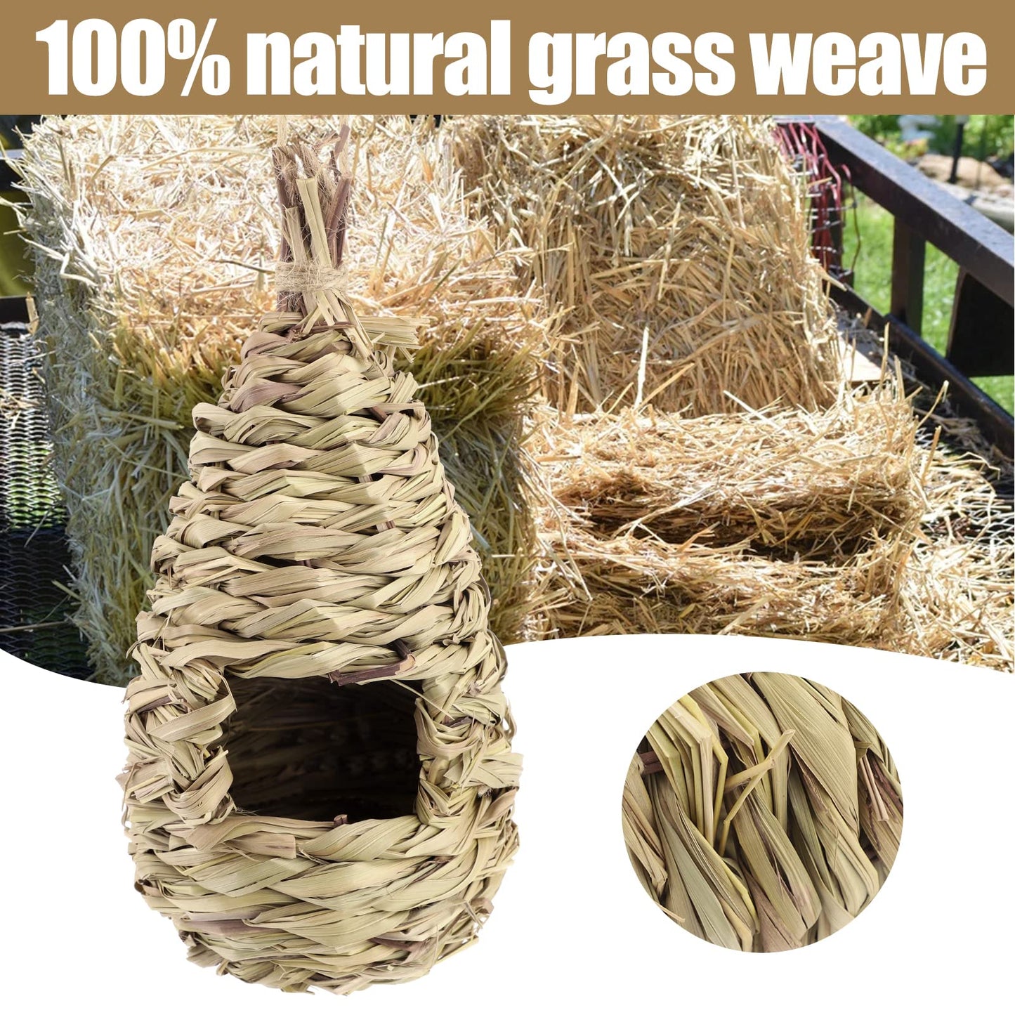 3 Pcs Bird Nest,Hummingbird House for Outside Hanging,Roosting Pouches for Birds,Grass Hanging Wren Finch Song Birds House for Nesting,Hand Woven Bird Nesting Boxes,for Garden Decoration,24x10.5 cm 3 Pcs Bird Nest