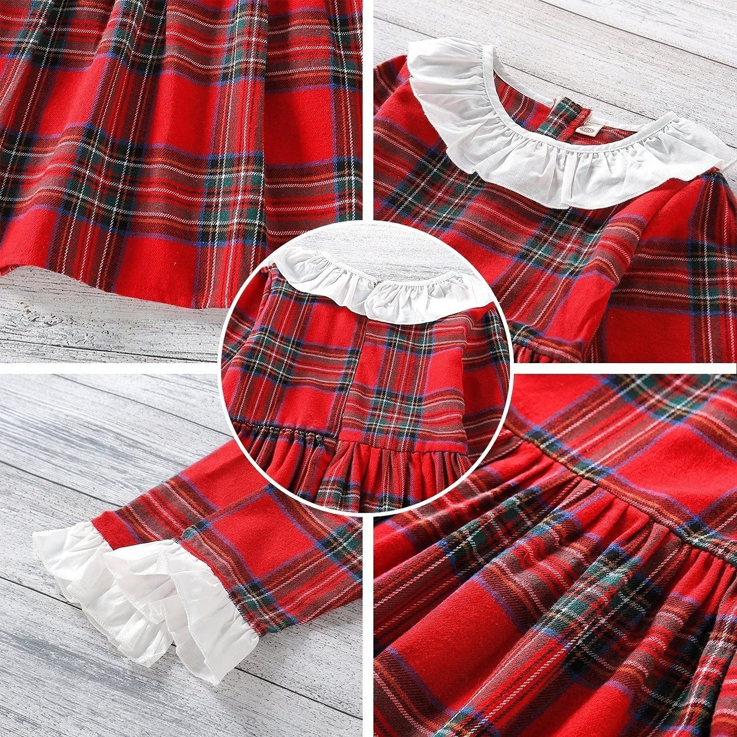 AGQT Toddler Girls Princess Dress Long Sleeve Party Dress Casual Dresses Up Size 3M-6T White Neck Red Plaid Dress 5-6 Years