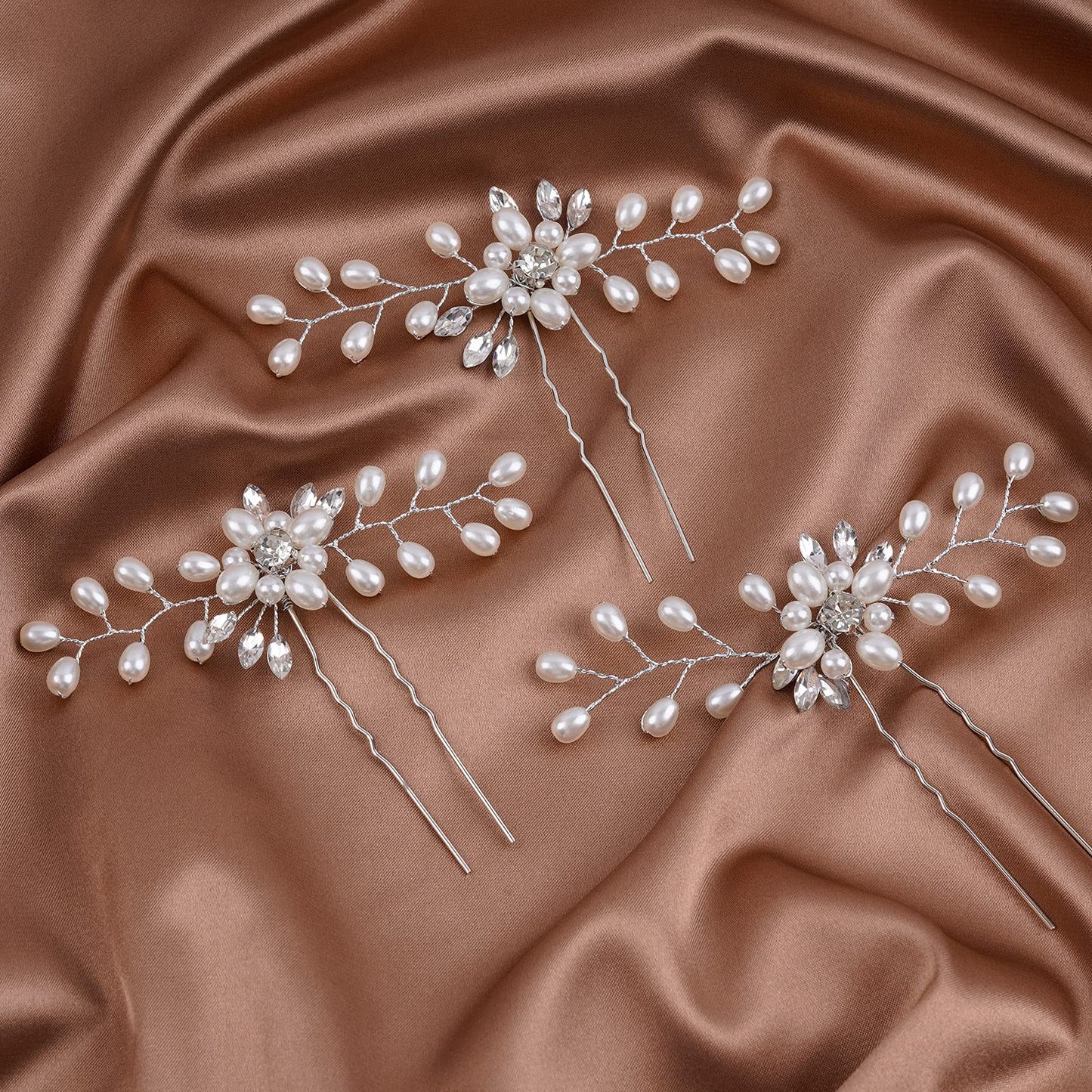 WBCBEC 5 Pcs Bridal Hair Pins Pearl Hair Pins Wedding Pearl Rhinestones Headpiece Bride Hair Accessories for Women and Girls