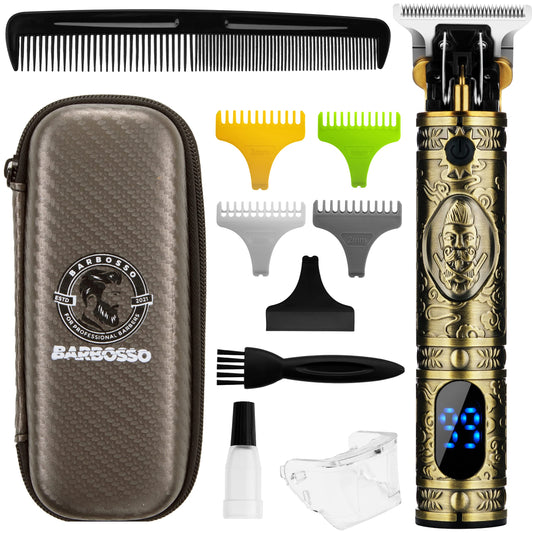 BARBOSSO Men's Beard Trimmer - Cordless Hair Clippers - Electric Rechargeable - Zero Gap T Blade - Precision Detailer for Head Haircuts, Facial Stubble, Sideburns, Moustache - Male Grooming Kit