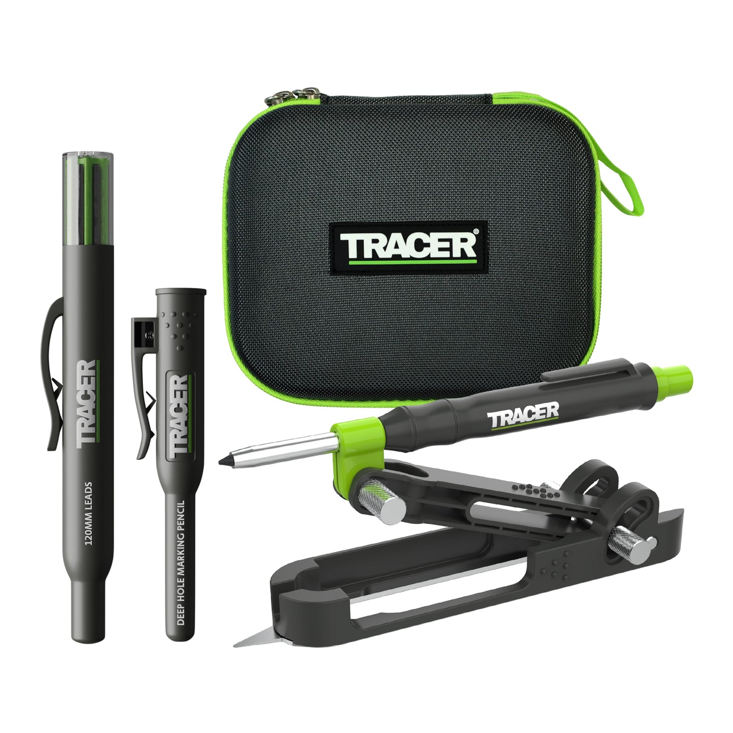 Tracer ProScribe Tool with Deep Hole Pencil, Lead Holster and Carry Case (DIY, Woodworking, and Carpentry Multi-Function Scribe Tool) Single