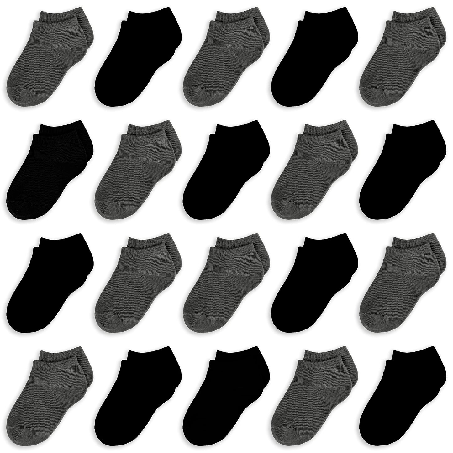 TRAMLE Kid Toddler Boy socks,20 Pairs baby low cut breathable ankle Socks for Toddler Boys Girls 0-13 Years Old 2-4 Years Black+grey