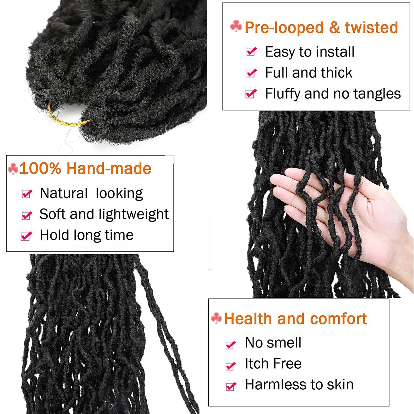 24 Inch Nu Faux Locs Crochet Hair 3 Packs 110g Pre-looped Goddess Locs Crochet Hair 21 Strands/Pack Soft Dreadlocks Synthetic Hair Extensions Natural Black 24inch-3packs