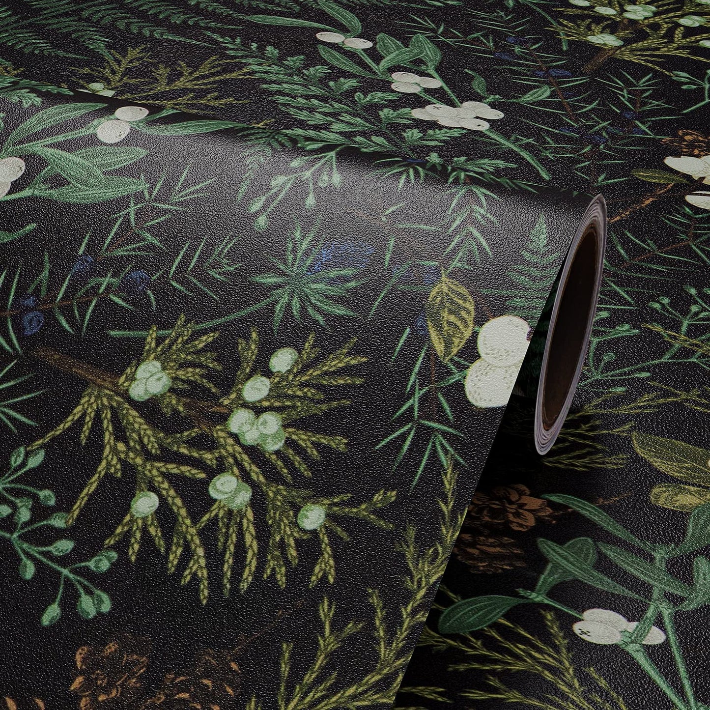 VaryPaper Botanical Wallpaper Self Adhesive Contact Paper Black Green Wall Art Deco White Flower Wall Covering for Living Room Furniture Vinyl Wrap Kitchen Cupboard Stickers Leaves Wall Paper 45cm×3m 44.5cmx300cm