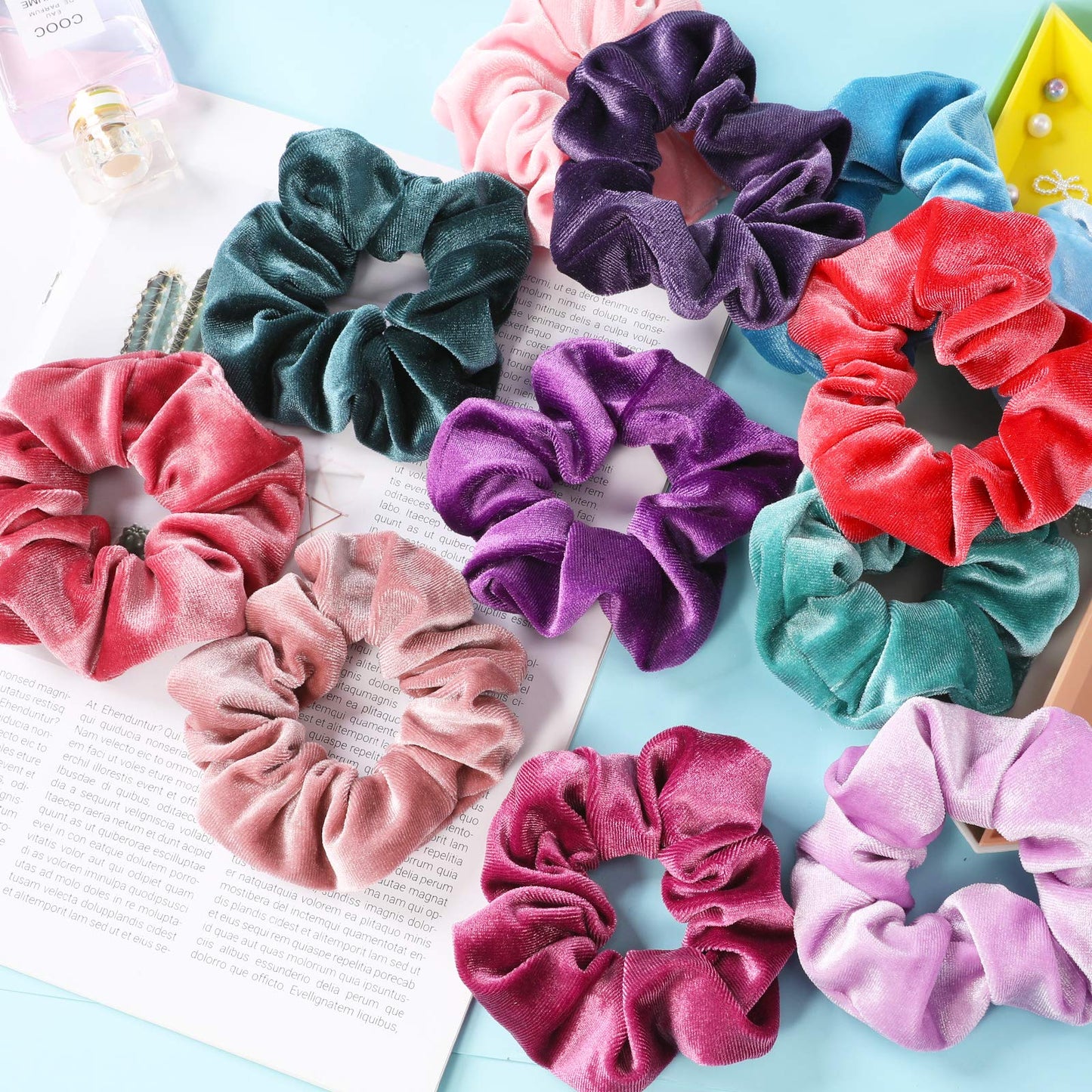 VENUSTE Scrunchies for Women and Girls, Premium Velvet Scrunchy for Hair, Cute Colors Elastic Thick Bands, Soft Ropes Ponytail Holder Hair Accessories, 12 Pack Multi