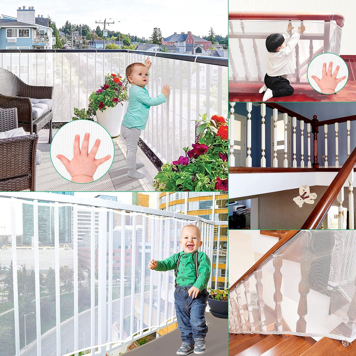 Yiomxhi, Baby Safety Net Mesh-White, 300x90cm, Tear-Resistant, High Transparency, Firmly Used on Indoor Stairs & Balconies, for Kids & Pets, Nylon, 1 Unit, Baby Age Range Blanc-300*90cm