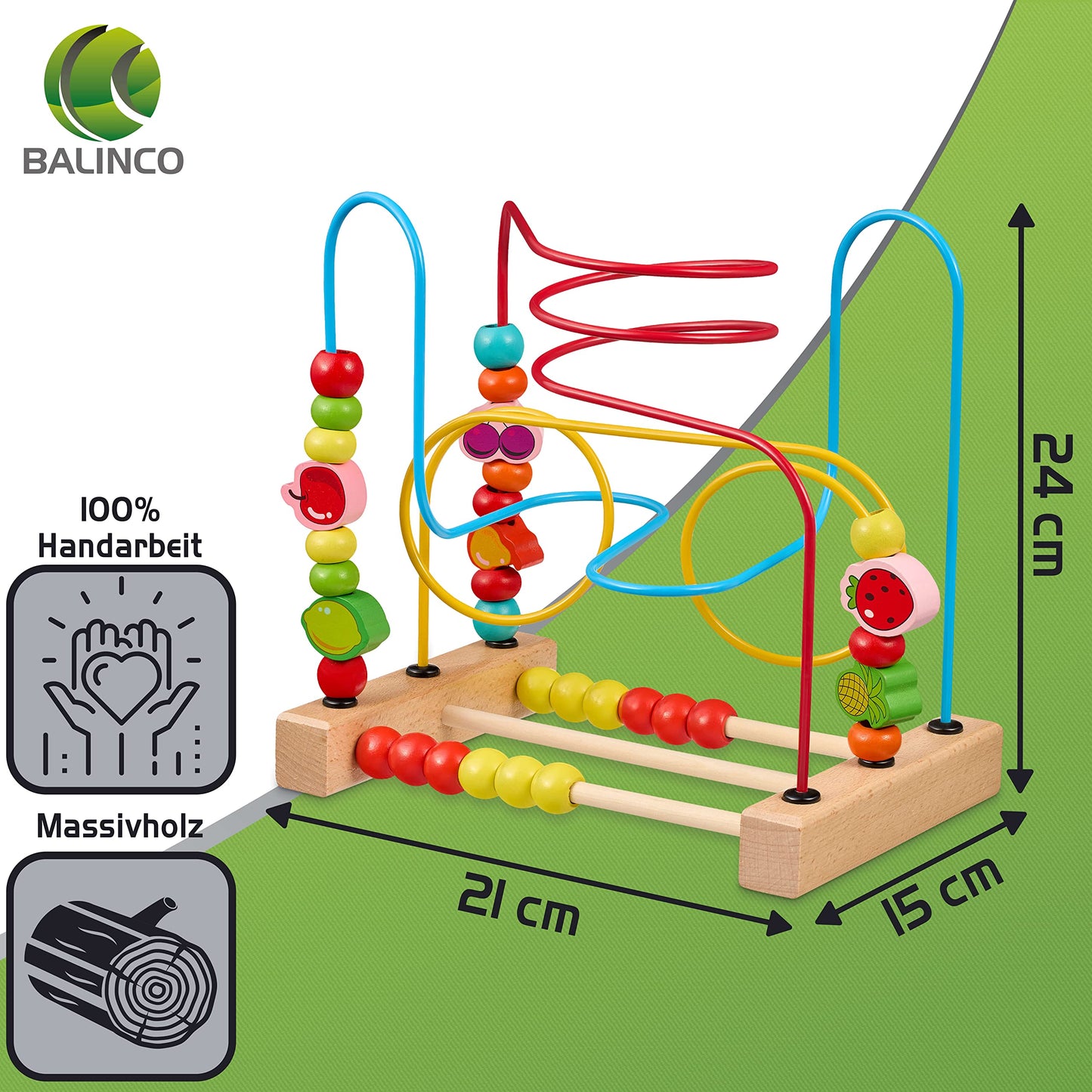 Balinco MOTORIC SLIDE, Wooden Toy Bead Maze with Obstelements & Bead Slider. Baby toy 6 months