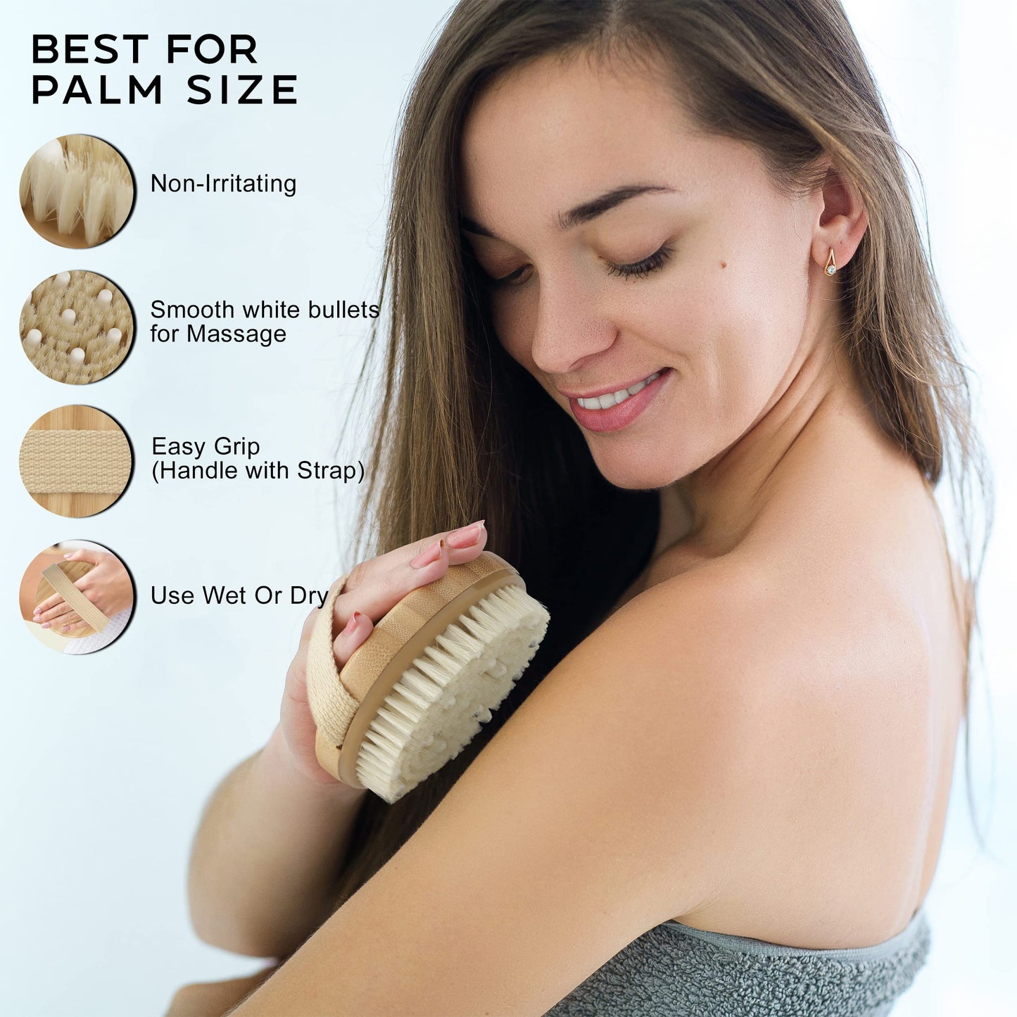 Apriqus Wet & Dry Brushing Body Brush with Carry Bag | Natural Bristle Dry Body Exfoliator Brush for Lympathatic Drainage, Removing Dead Skin Cells, Cellulite & Improving Blood Circulation