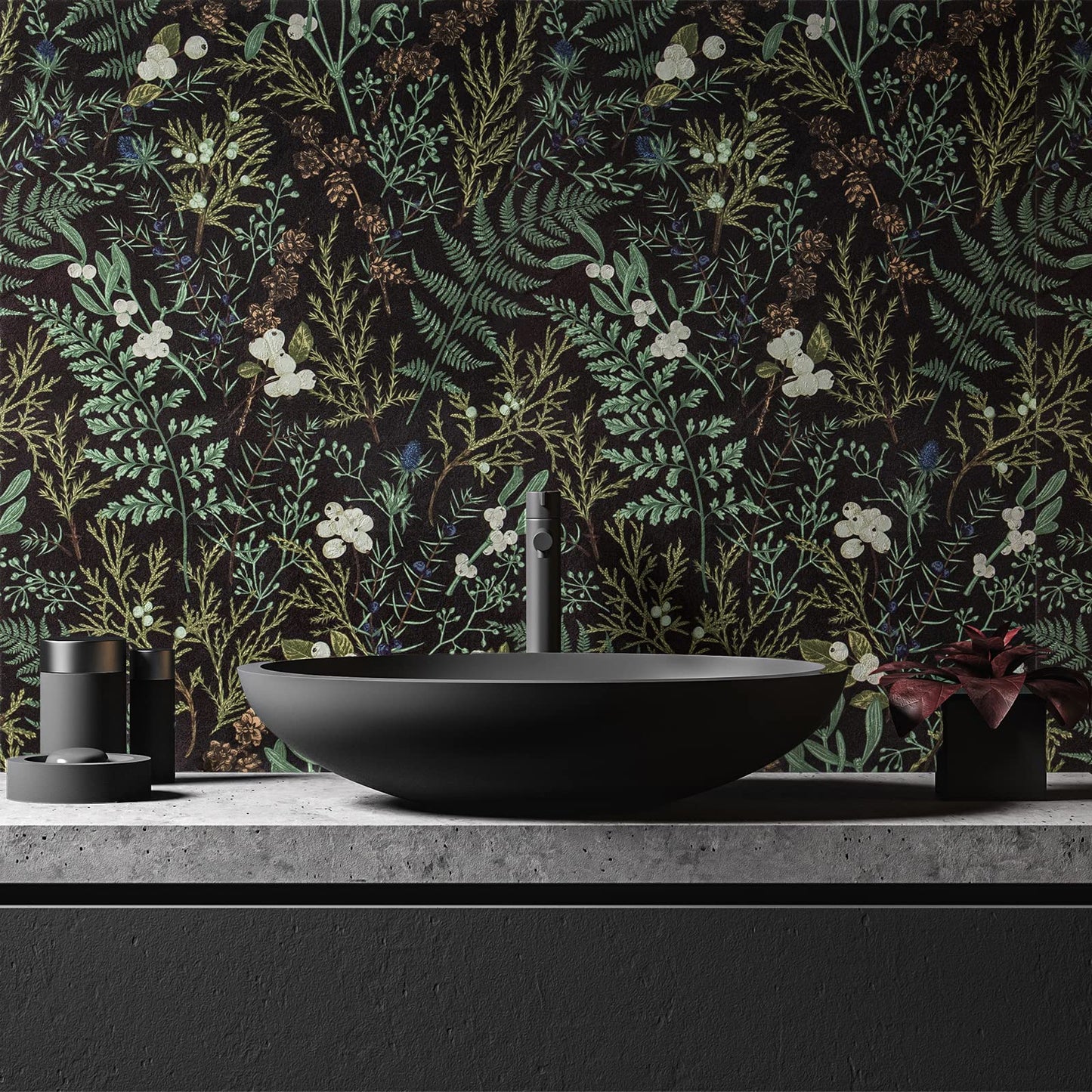 VaryPaper Botanical Wallpaper Self Adhesive Contact Paper Black Green Wall Art Deco White Flower Wall Covering for Living Room Furniture Vinyl Wrap Kitchen Cupboard Stickers Leaves Wall Paper 45cm×3m 44.5cmx300cm