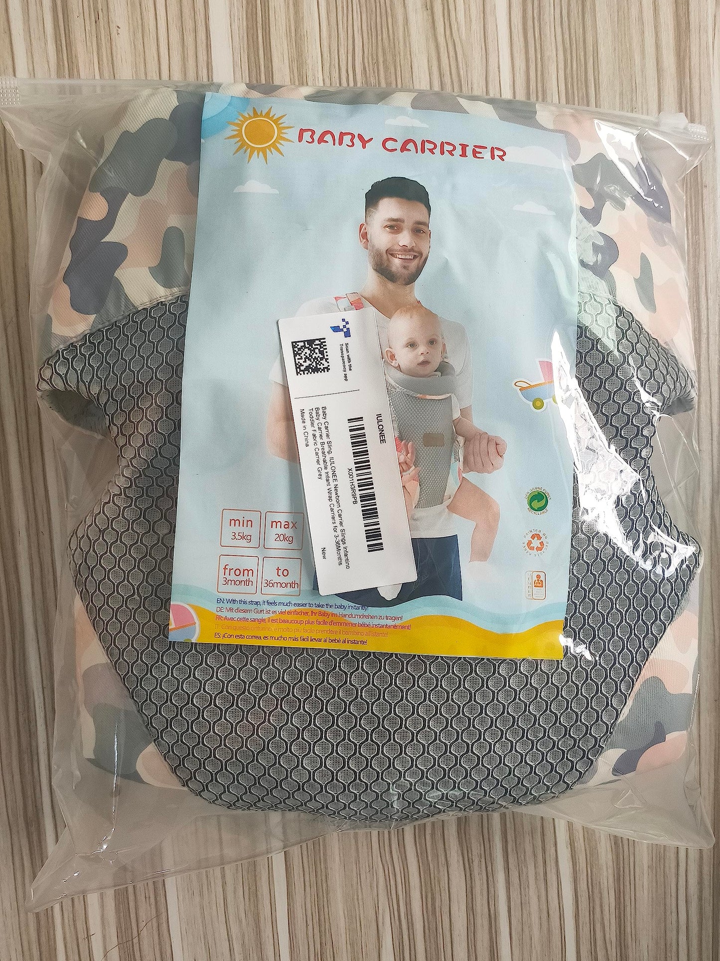 Baby Carrier Sling, IULONEE Newborn Carrier Slings Baby Carrier Breathable Infant Wrap Carriers for 3-36Months Toddler Fabric Carrier Grey